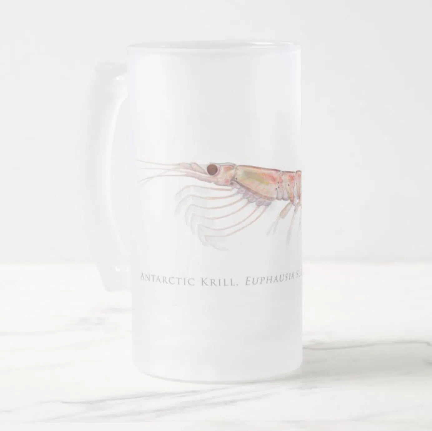 Antarctic Krill Stein featuring a detailed illustration by Dr. Lindsay Marshall