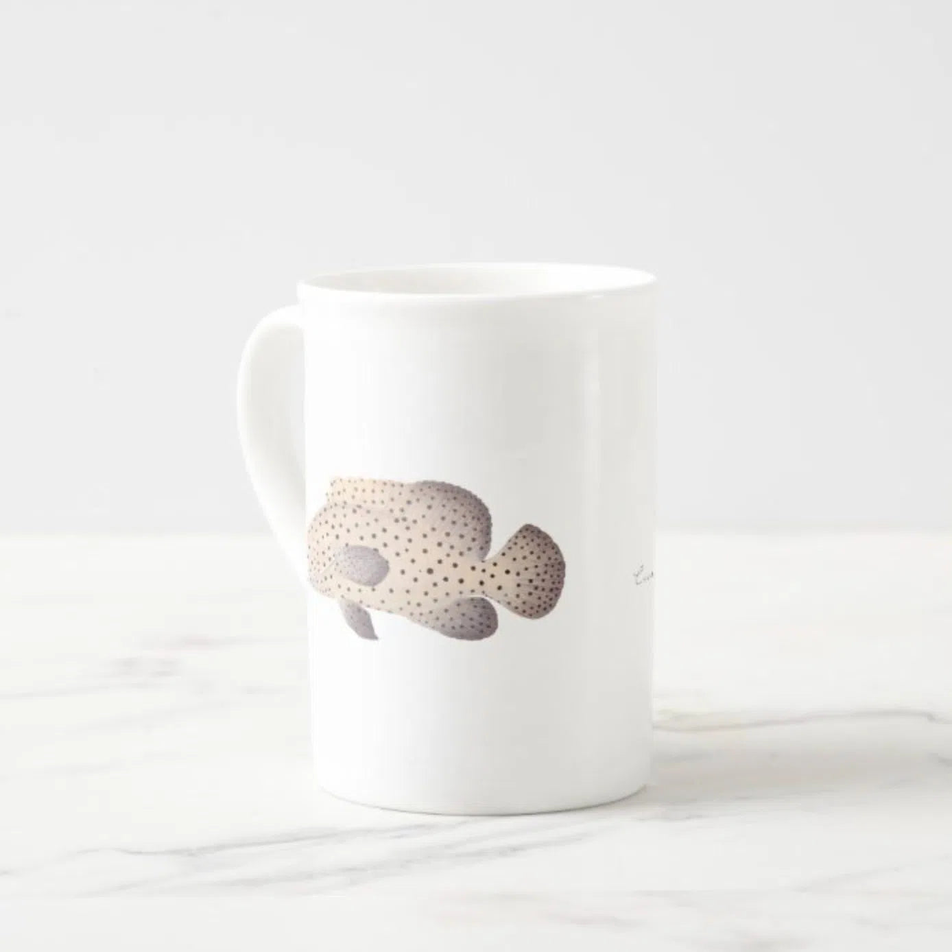 Barramundi Cod - Fine Bone China Mug-Stick Figure Fish Illustration