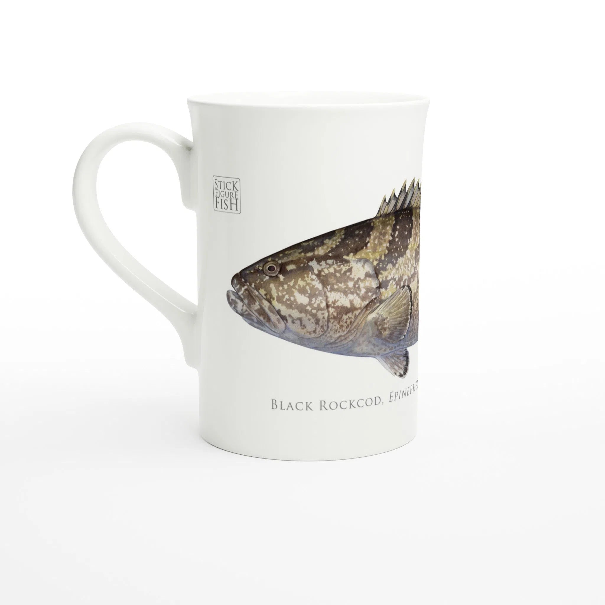 Black Rockcod - Fine Bone China Mug-Stick Figure Fish Illustration