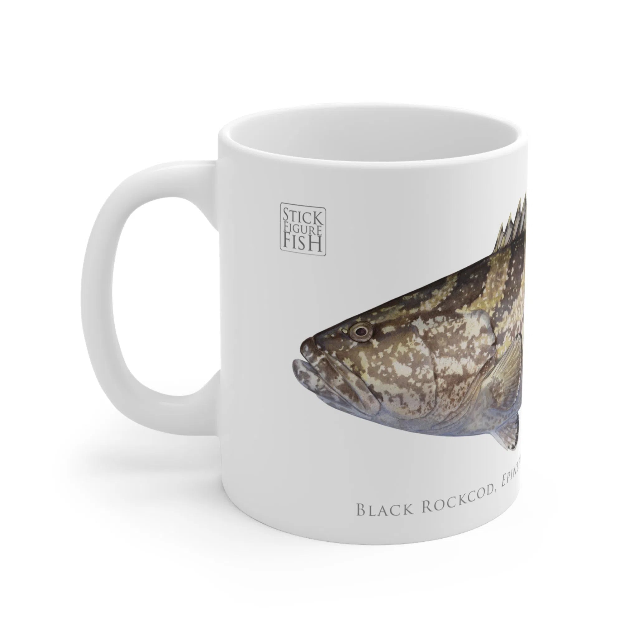 Black Rockcod Mug-Stick Figure Fish Illustration