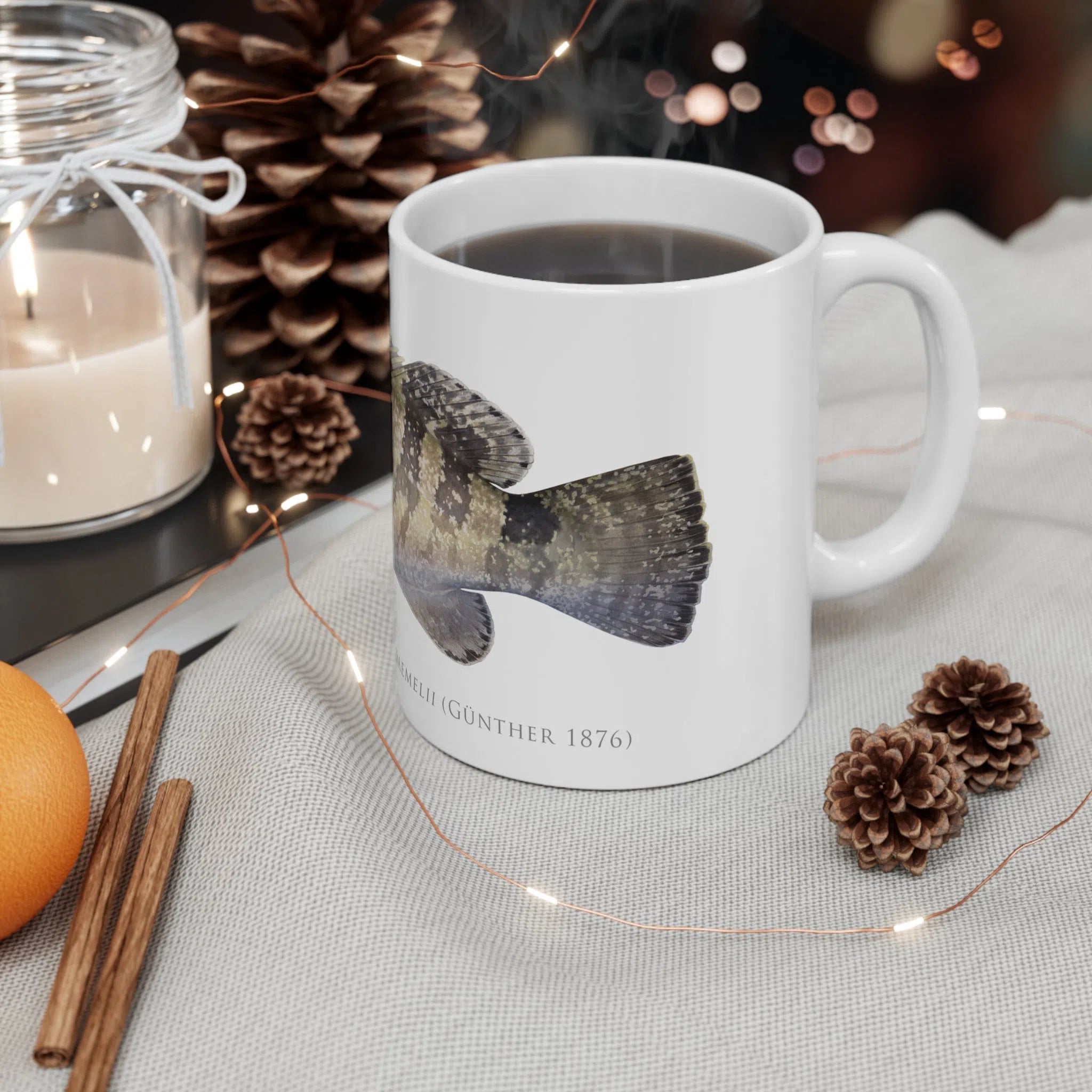 Black Rockcod Mug-Stick Figure Fish Illustration