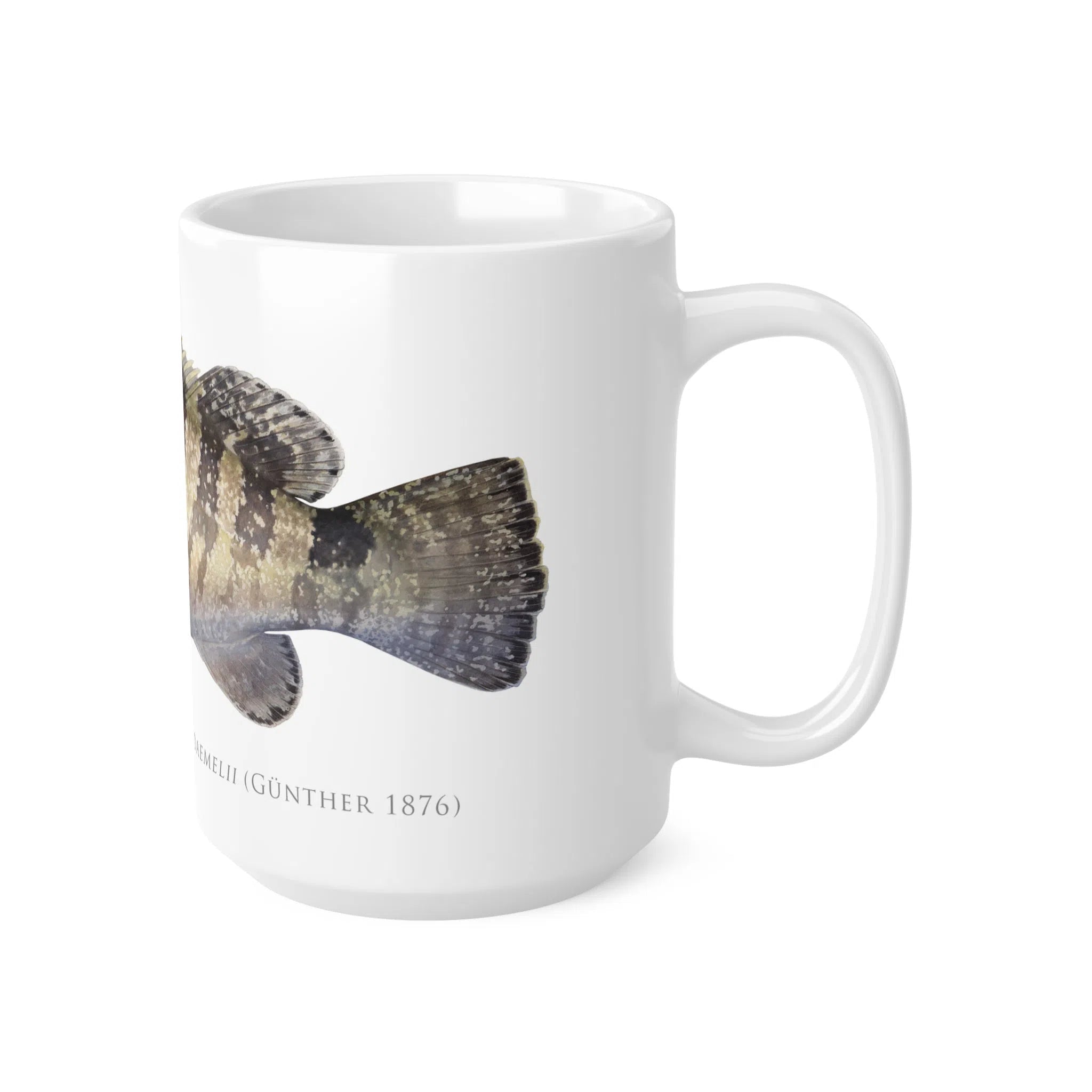 Black Rockcod Mug-Stick Figure Fish Illustration