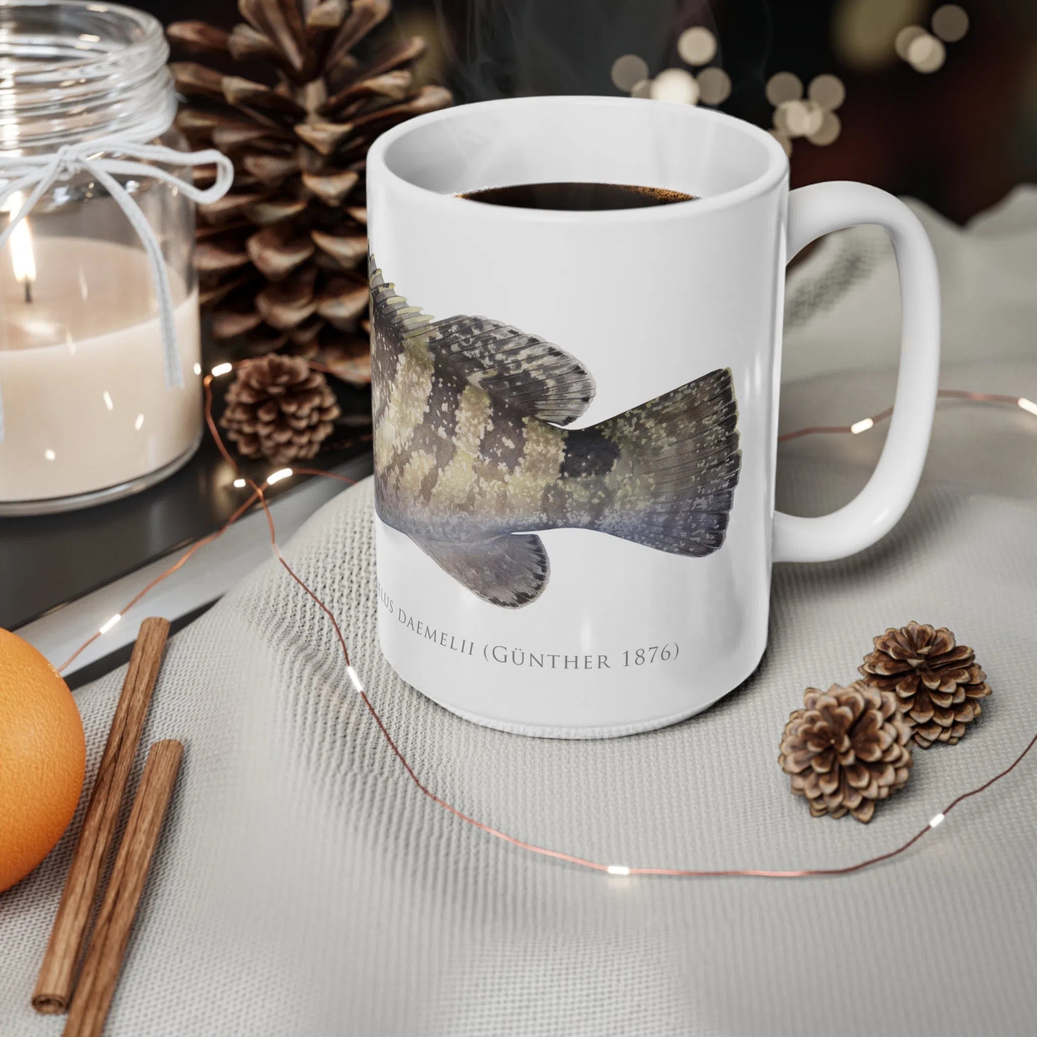 Black Rockcod Mug-Stick Figure Fish Illustration