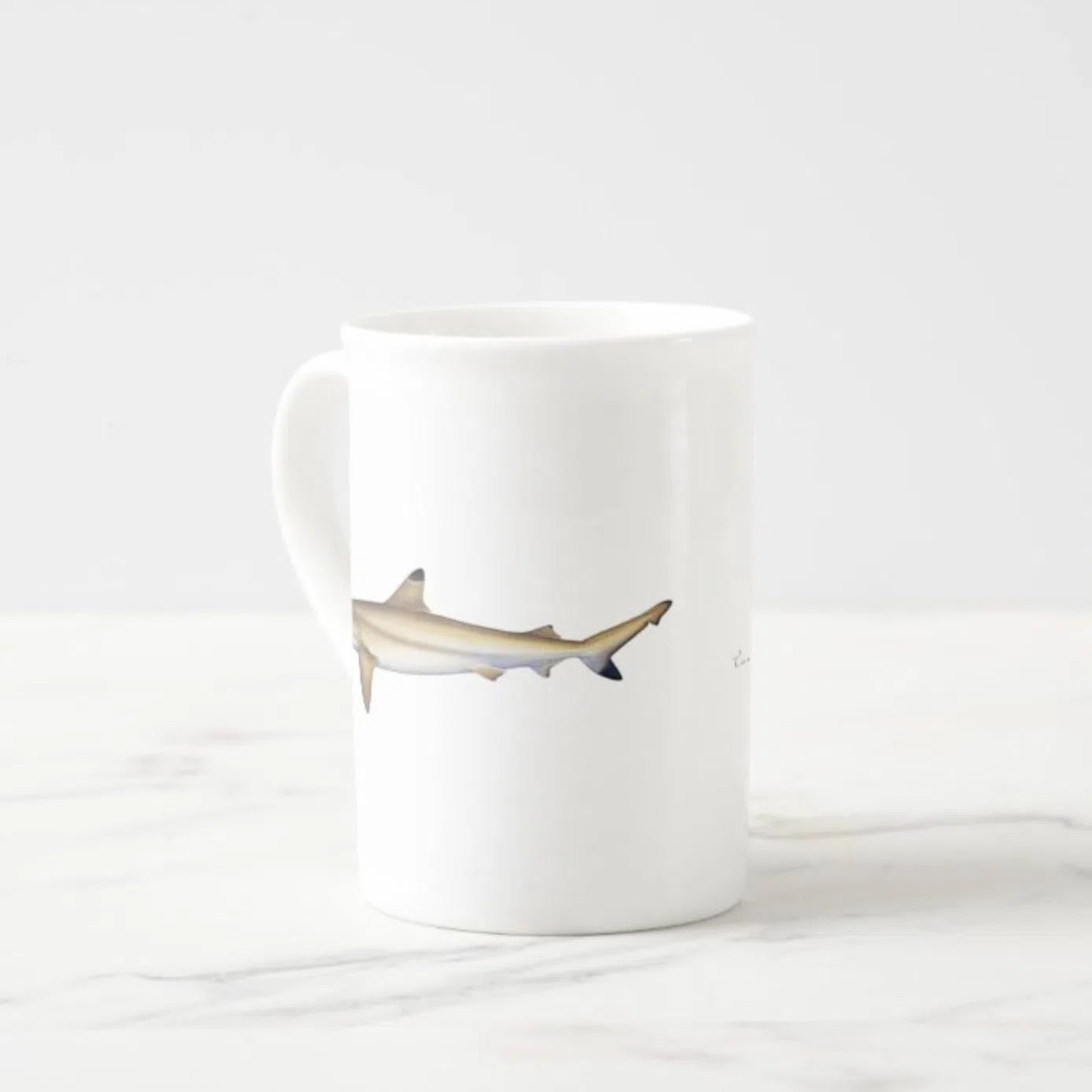 Blacktip Reef Shark - Fine Bone China Mug-Stick Figure Fish Illustration