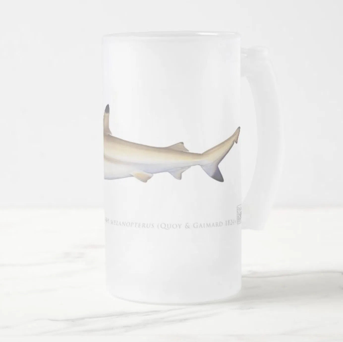 Blacktip Reef Shark - Frosted Glass Stein-Stick Figure Fish Illustration