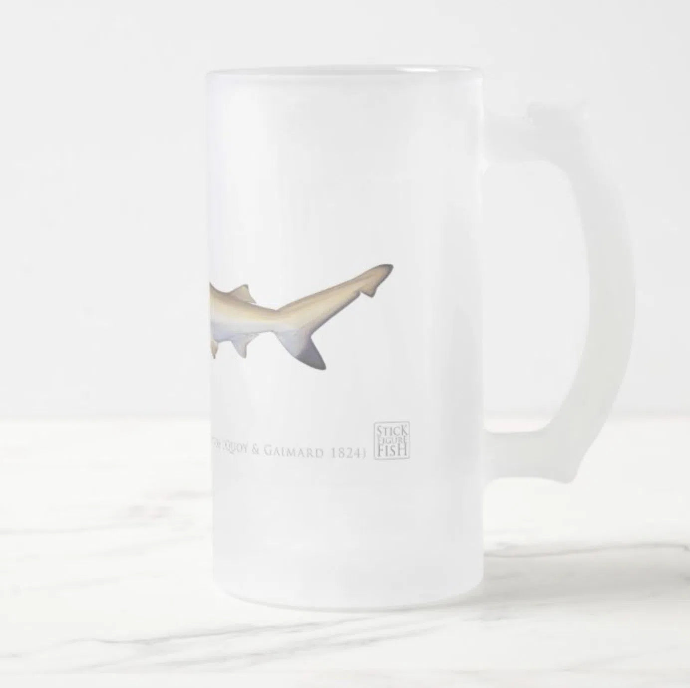 Blacktip Reef Shark - Frosted Glass Stein-Stick Figure Fish Illustration