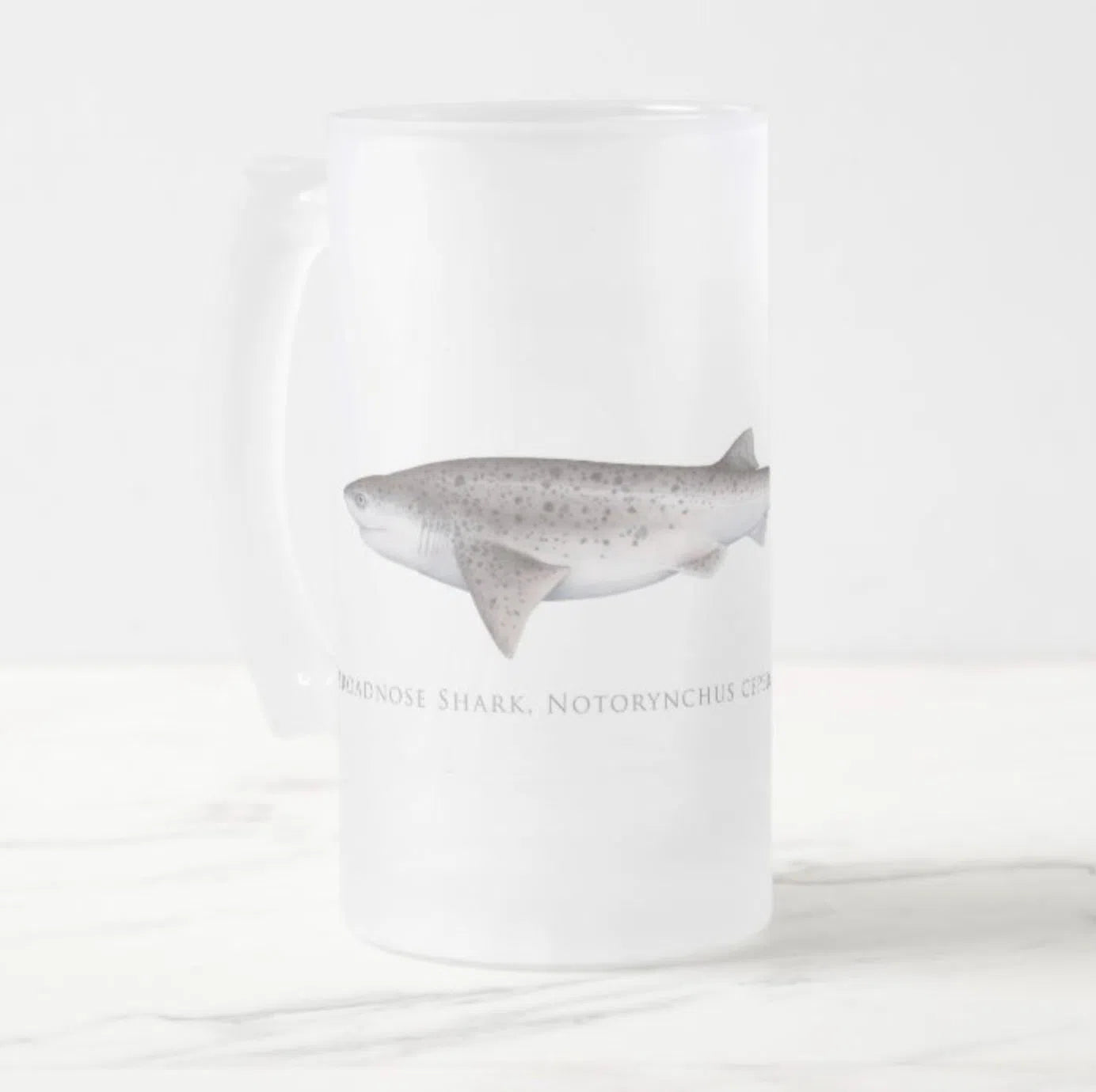 Broadnose Sevengill Shark - Frosted Glass Stein-Stick Figure Fish Illustration