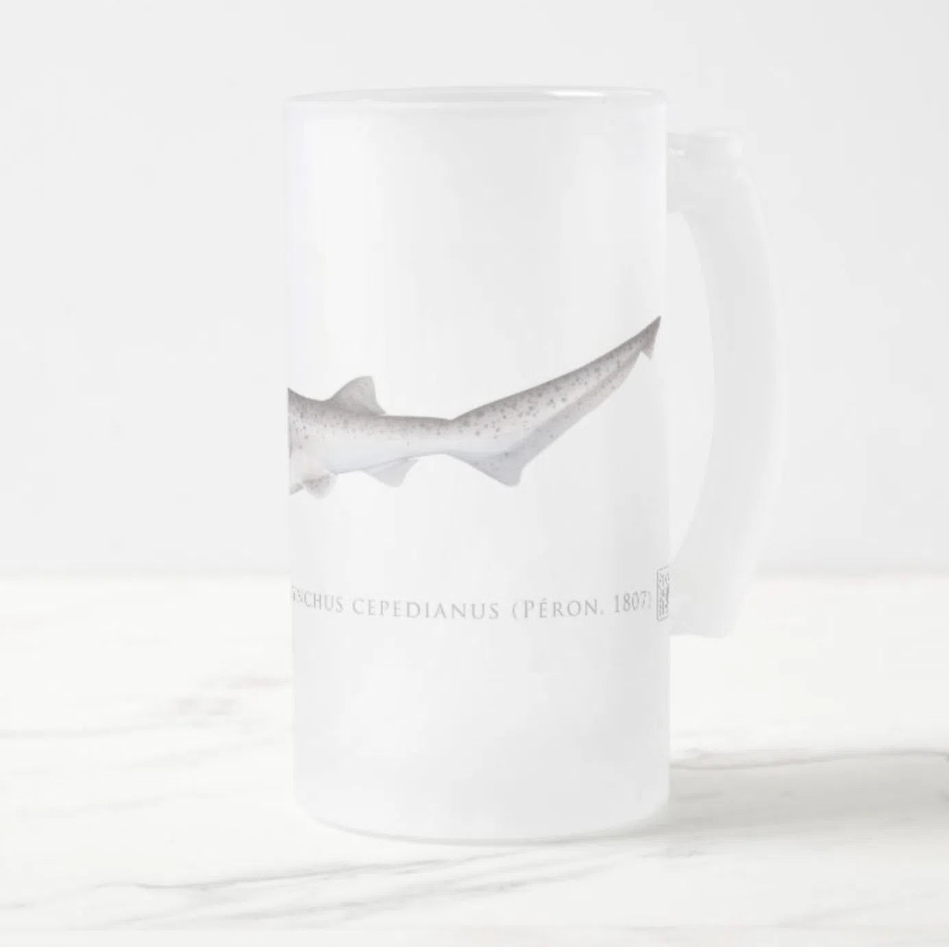 Broadnose Sevengill Shark - Frosted Glass Stein-Stick Figure Fish Illustration