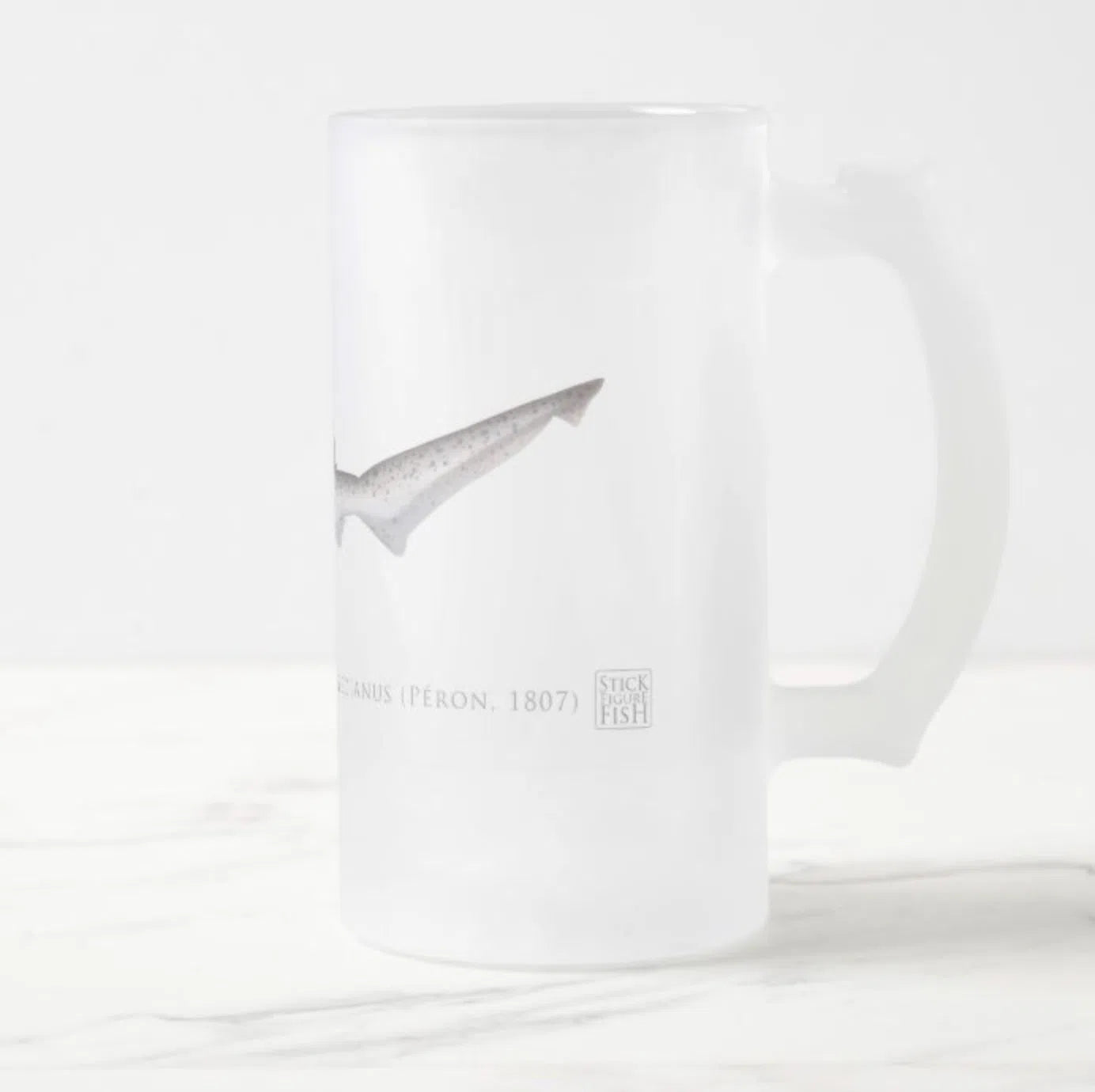 Broadnose Sevengill Shark - Frosted Glass Stein-Stick Figure Fish Illustration