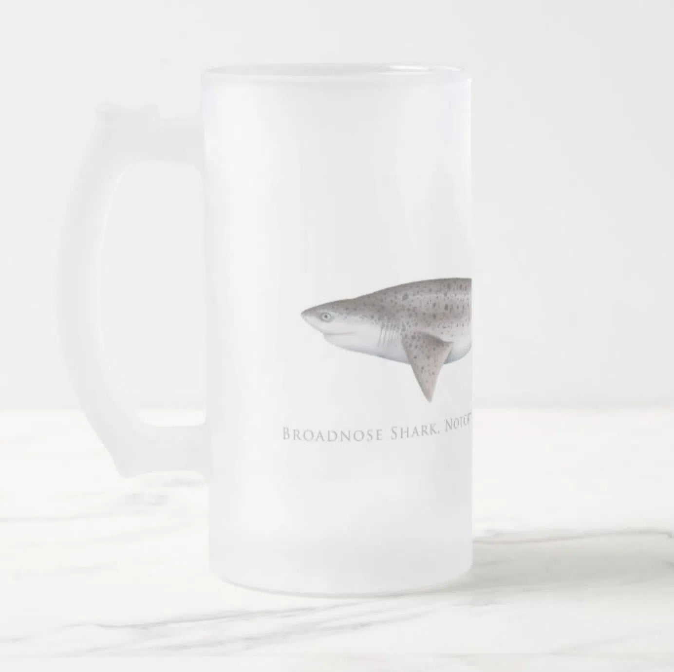 Broadnose Sevengill Shark - Frosted Glass Stein-Stick Figure Fish Illustration