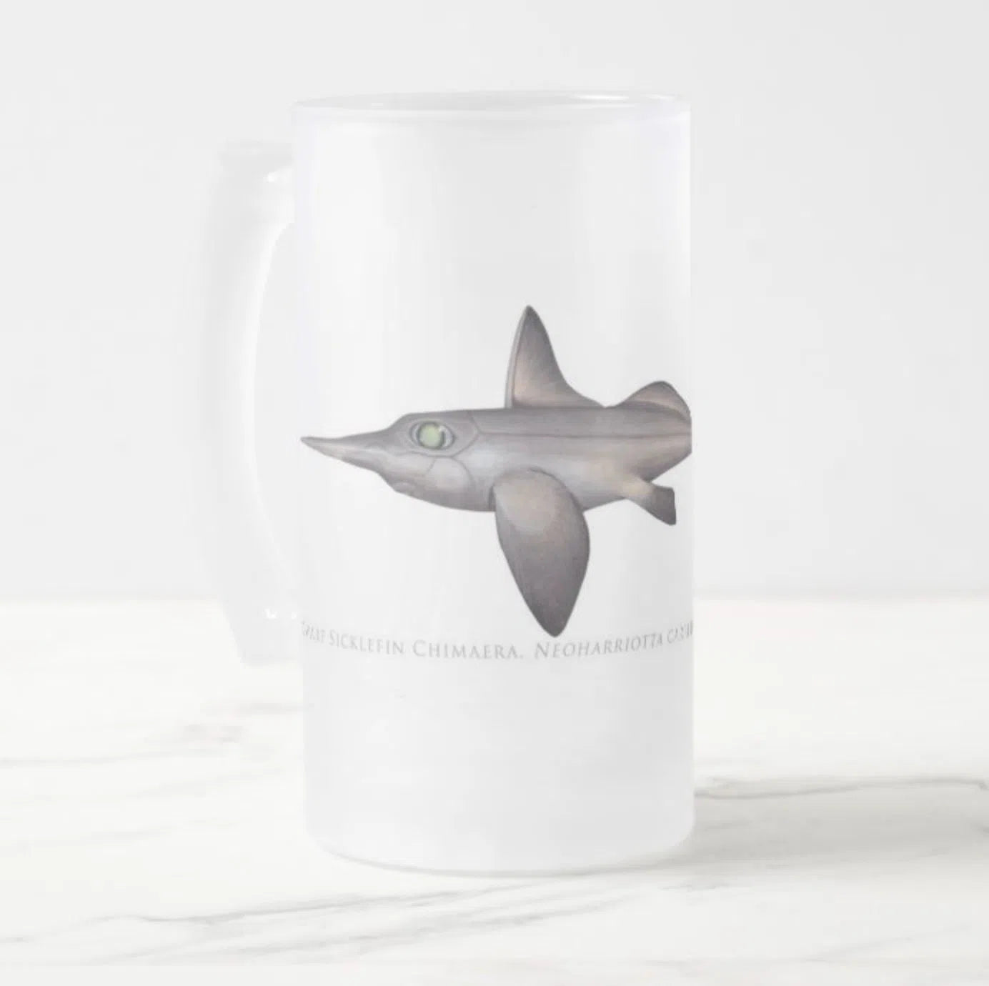 Choose Your Species - Shark or Ray - Frosted Glass Stein-Stick Figure Fish Illustration