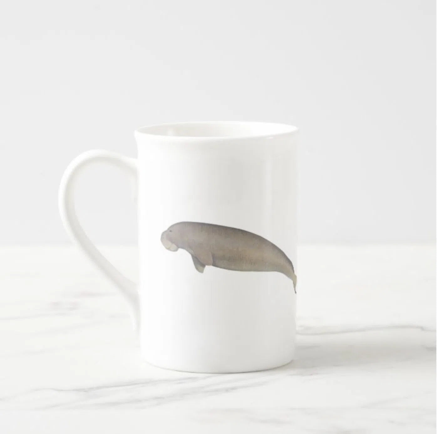 Dugong (Sea Cow) - Fine Bone China Mug-Stick Figure Fish Illustration