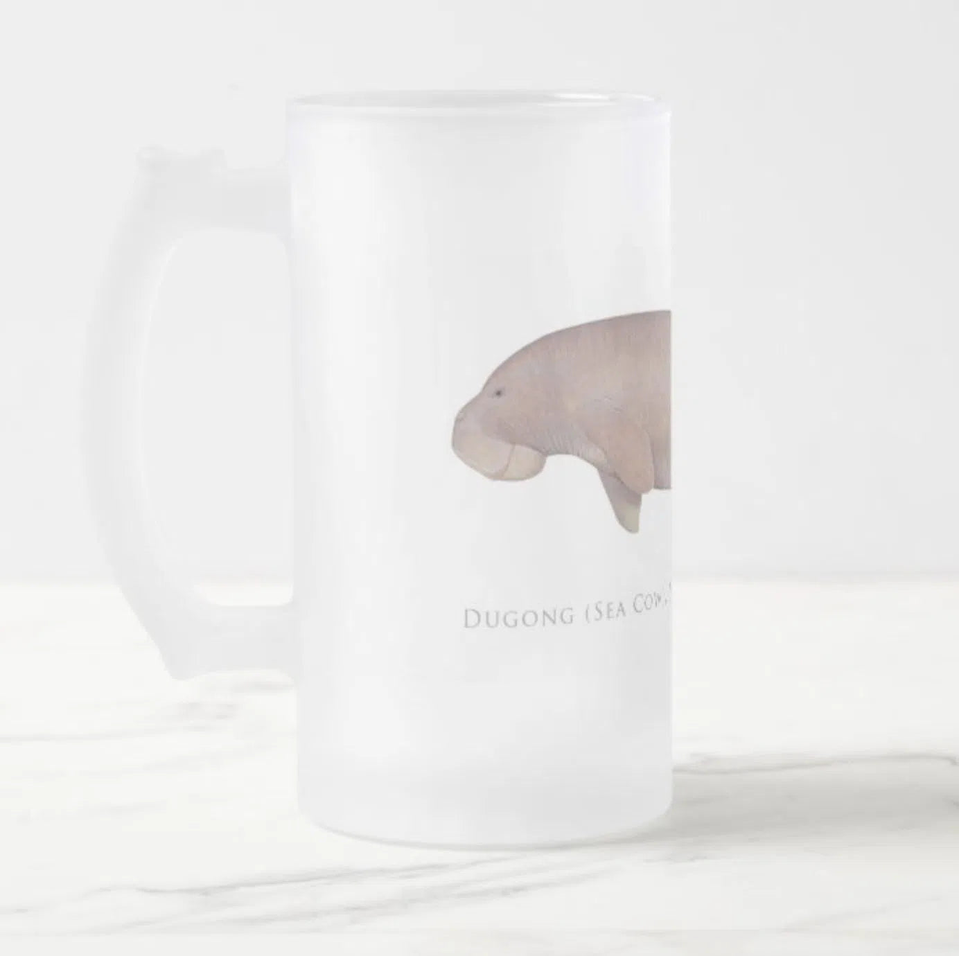 Dugong (Sea Cow) - Frosted Glass Stein-Stick Figure Fish Illustration