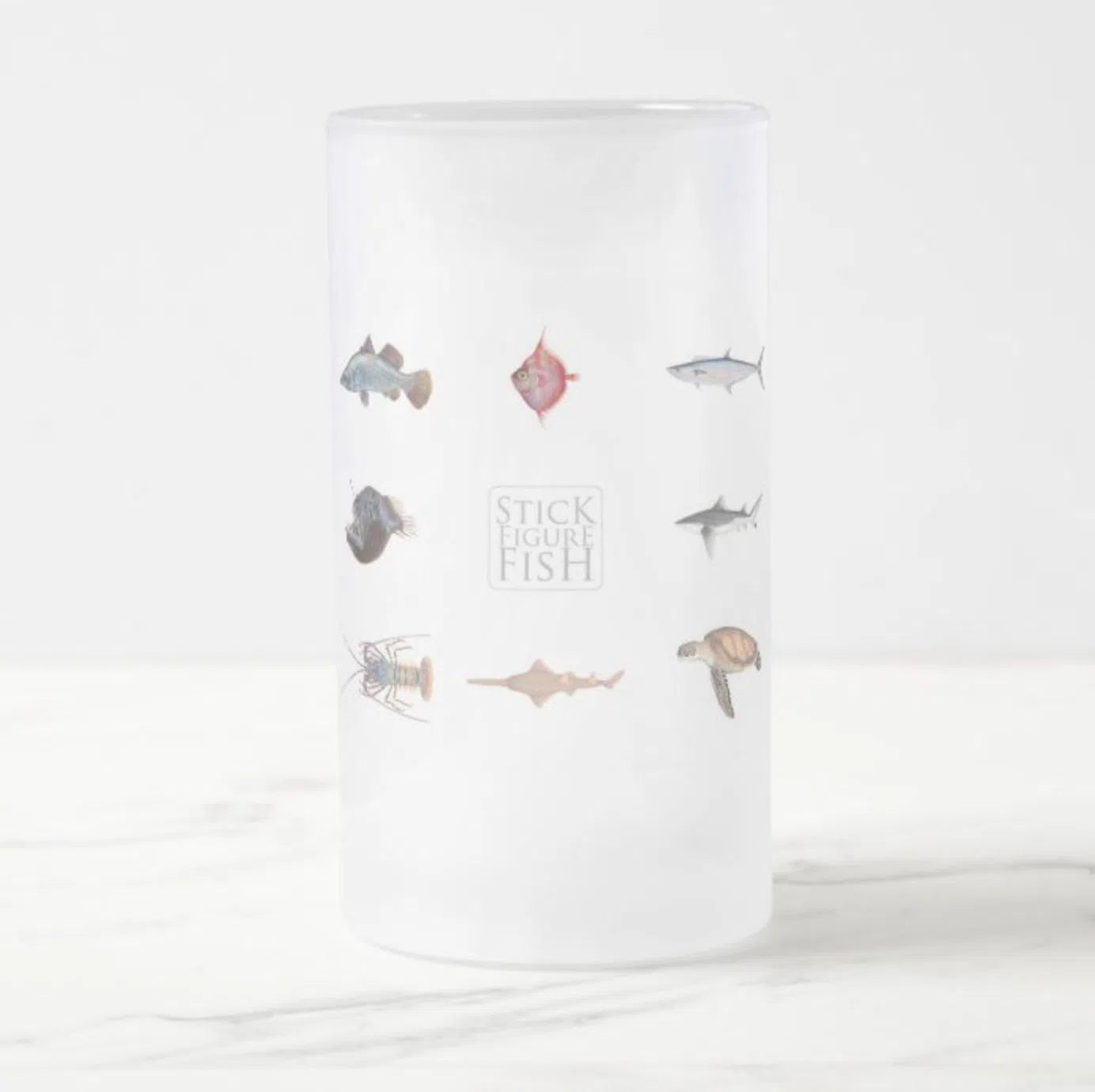 Everything - Frosted Glass Stein-Stick Figure Fish Illustration