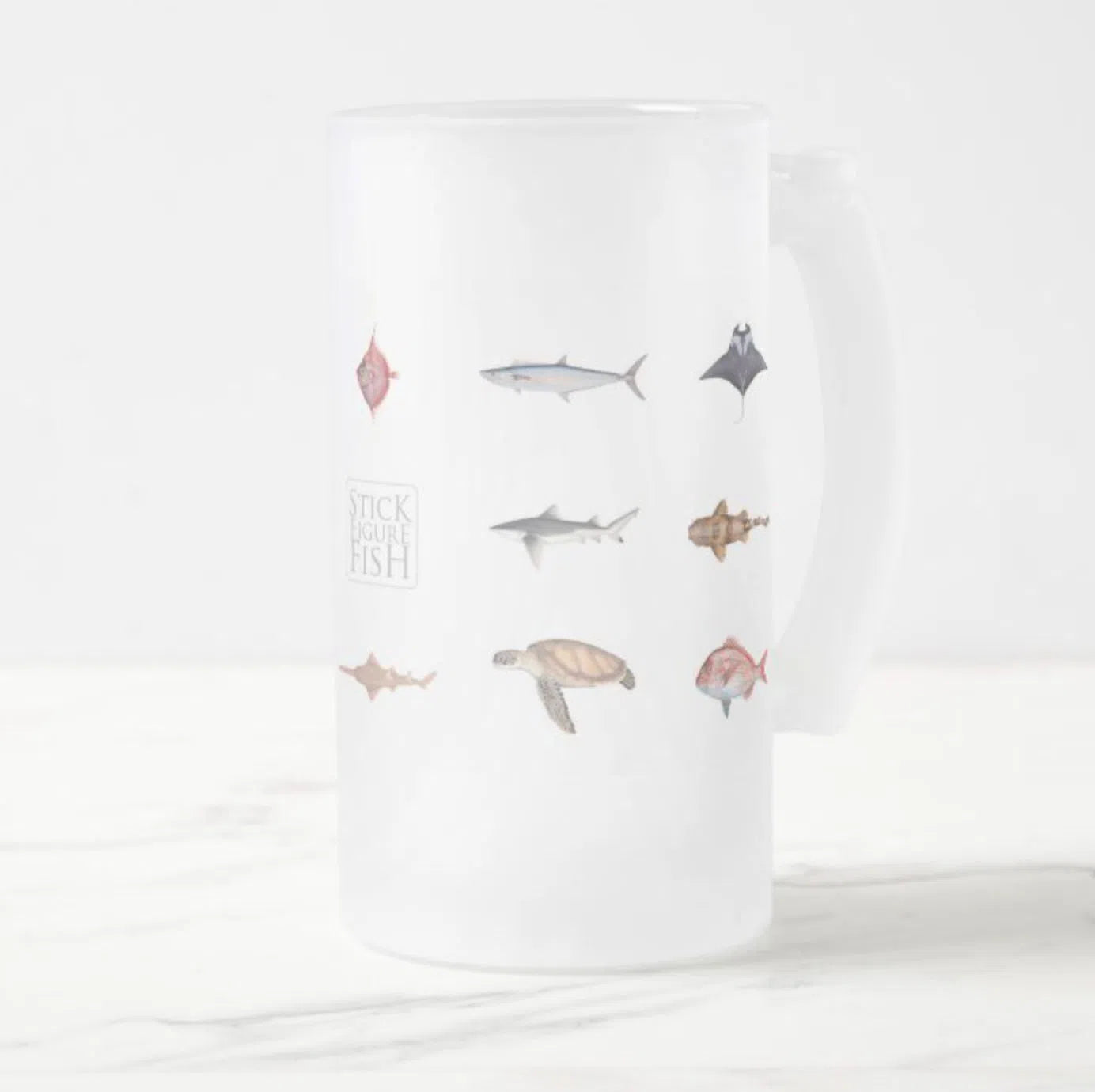 Everything - Frosted Glass Stein-Stick Figure Fish Illustration