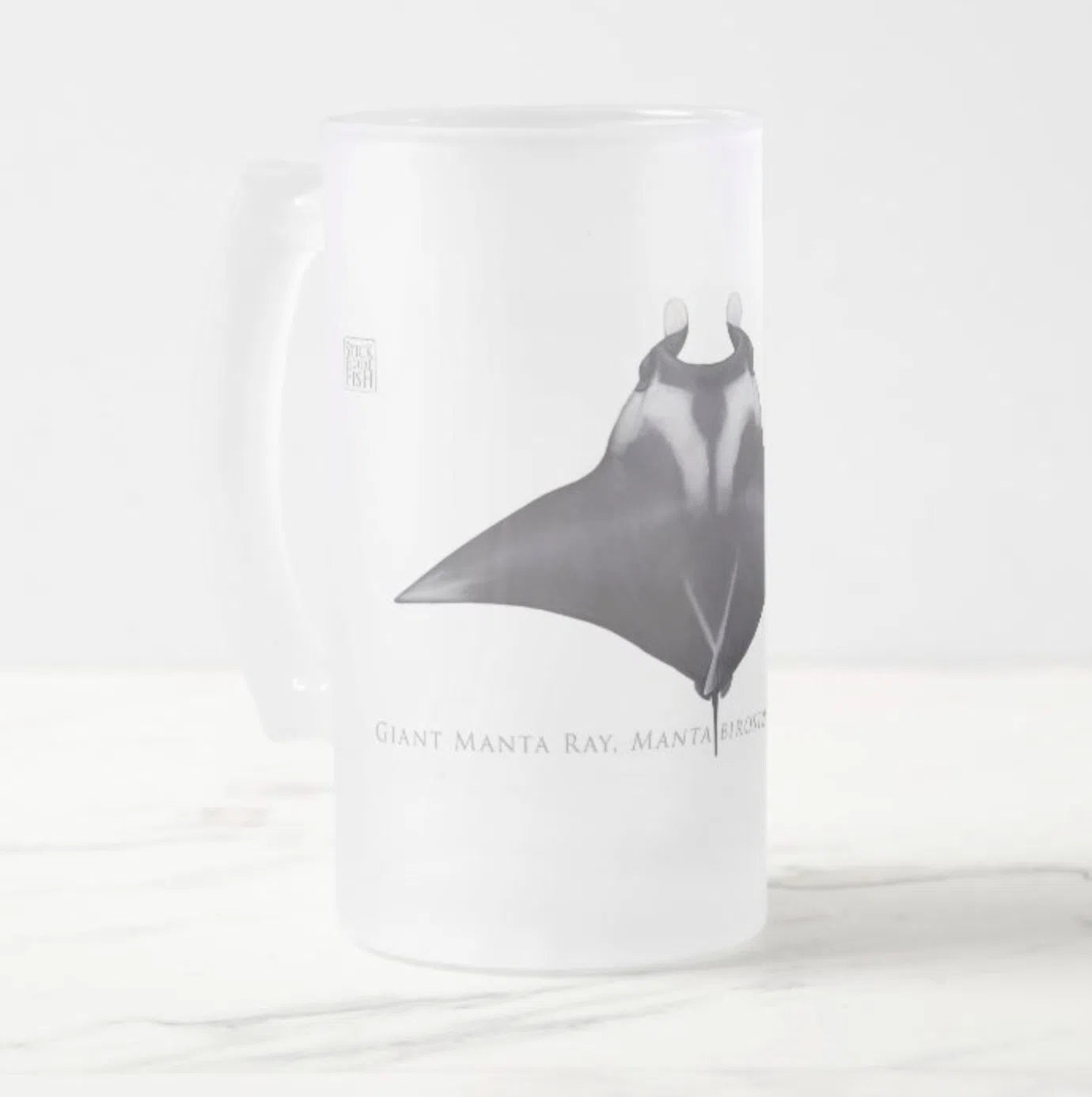 Giant Manta Ray - Frosted Glass Stein-Stick Figure Fish Illustration