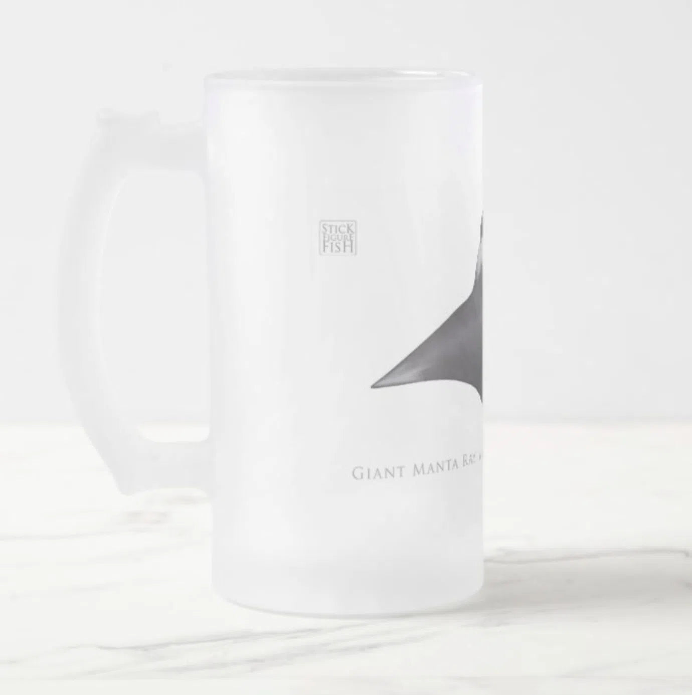 Giant Manta Ray - Frosted Glass Stein-Stick Figure Fish Illustration