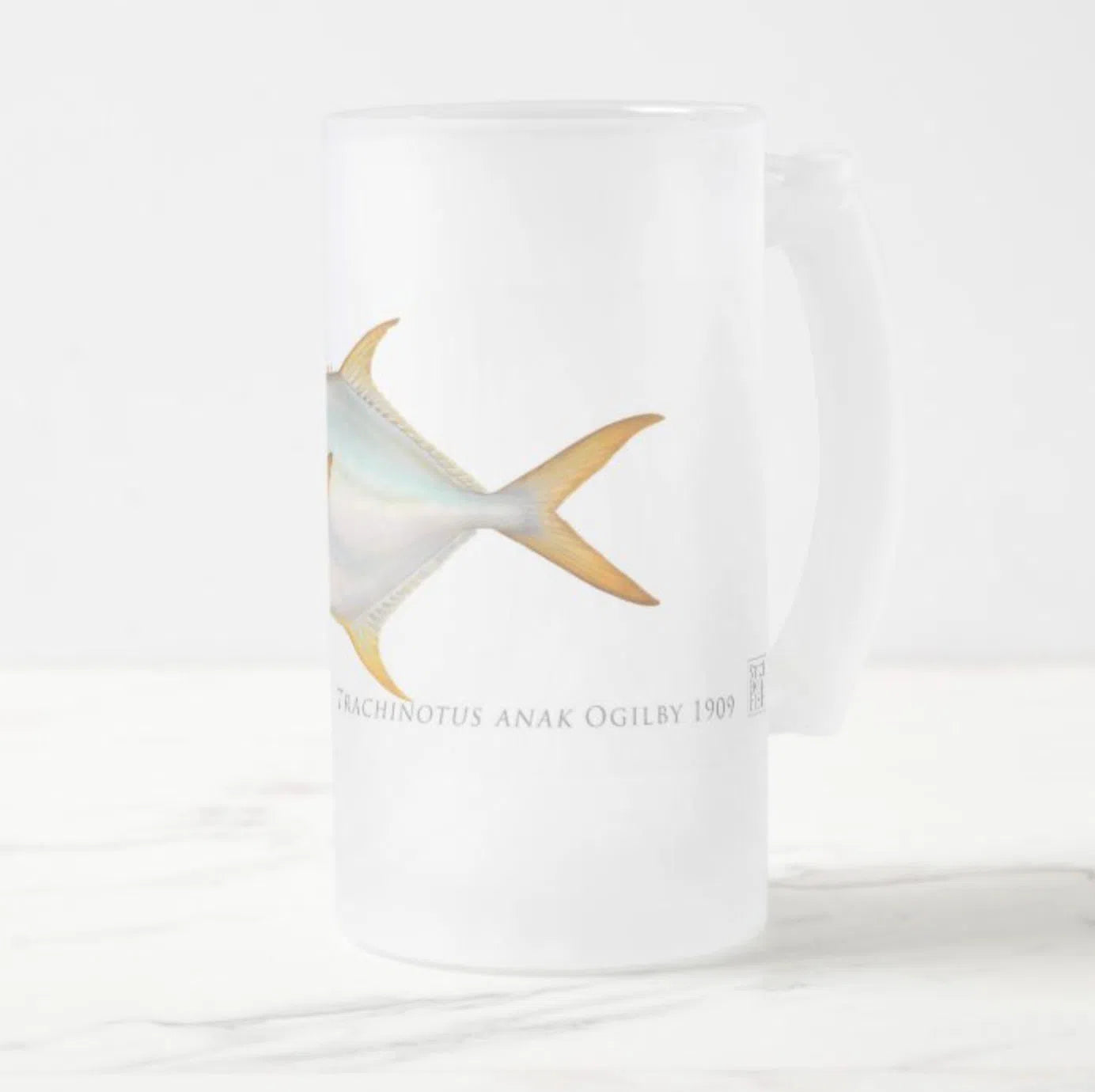 Giant Oystercracker (Permit) - Frosted Glass Stein-Stick Figure Fish Illustration