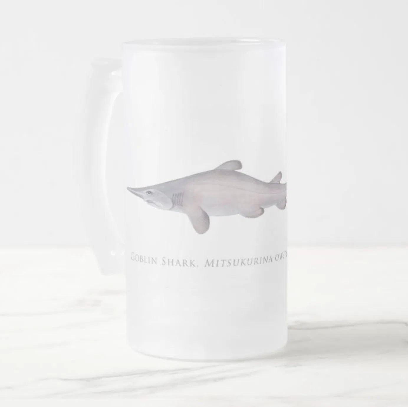 Goblin Shark - Frosted Glass Stein-Stick Figure Fish Illustration