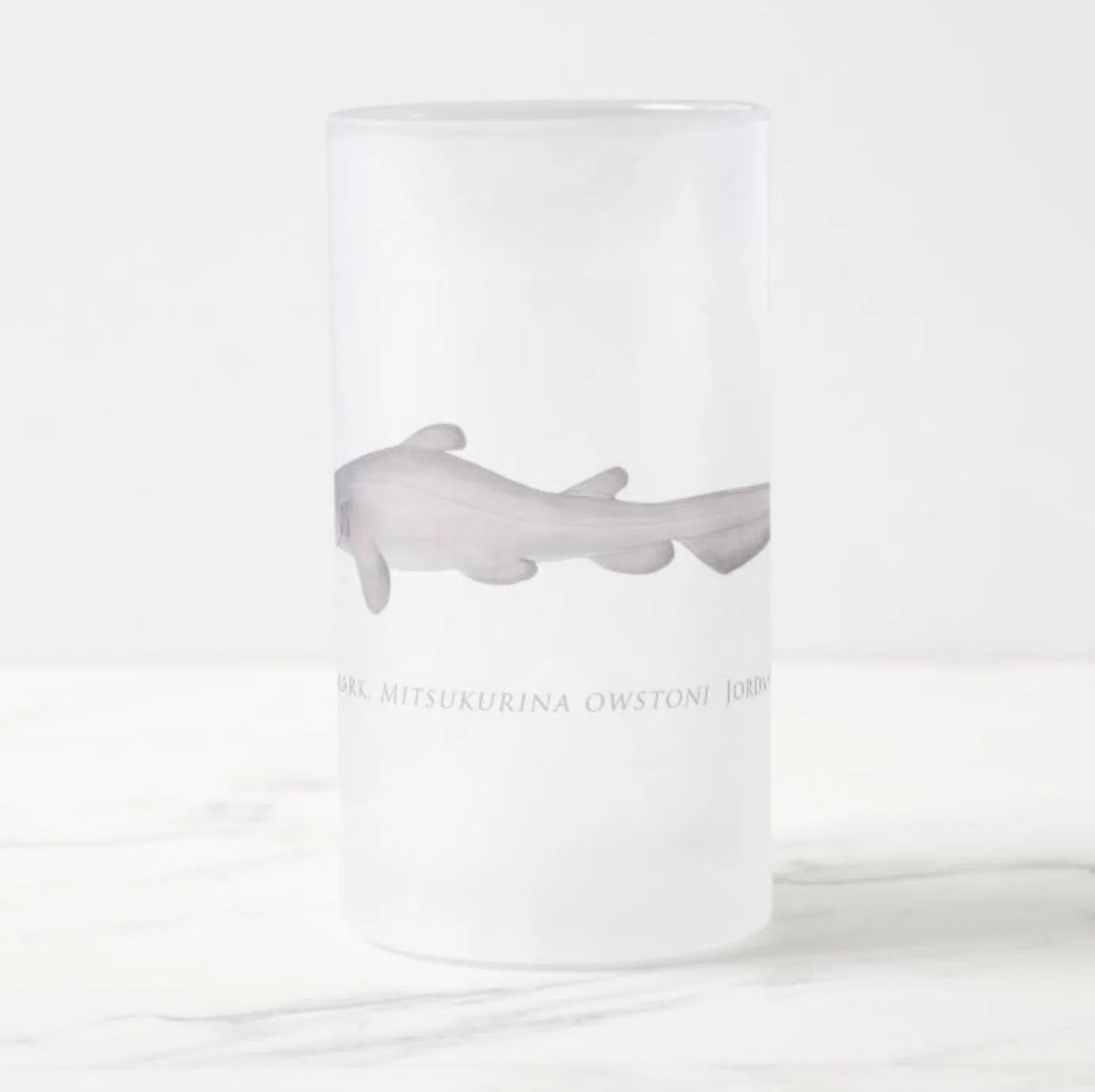 Goblin Shark - Frosted Glass Stein-Stick Figure Fish Illustration