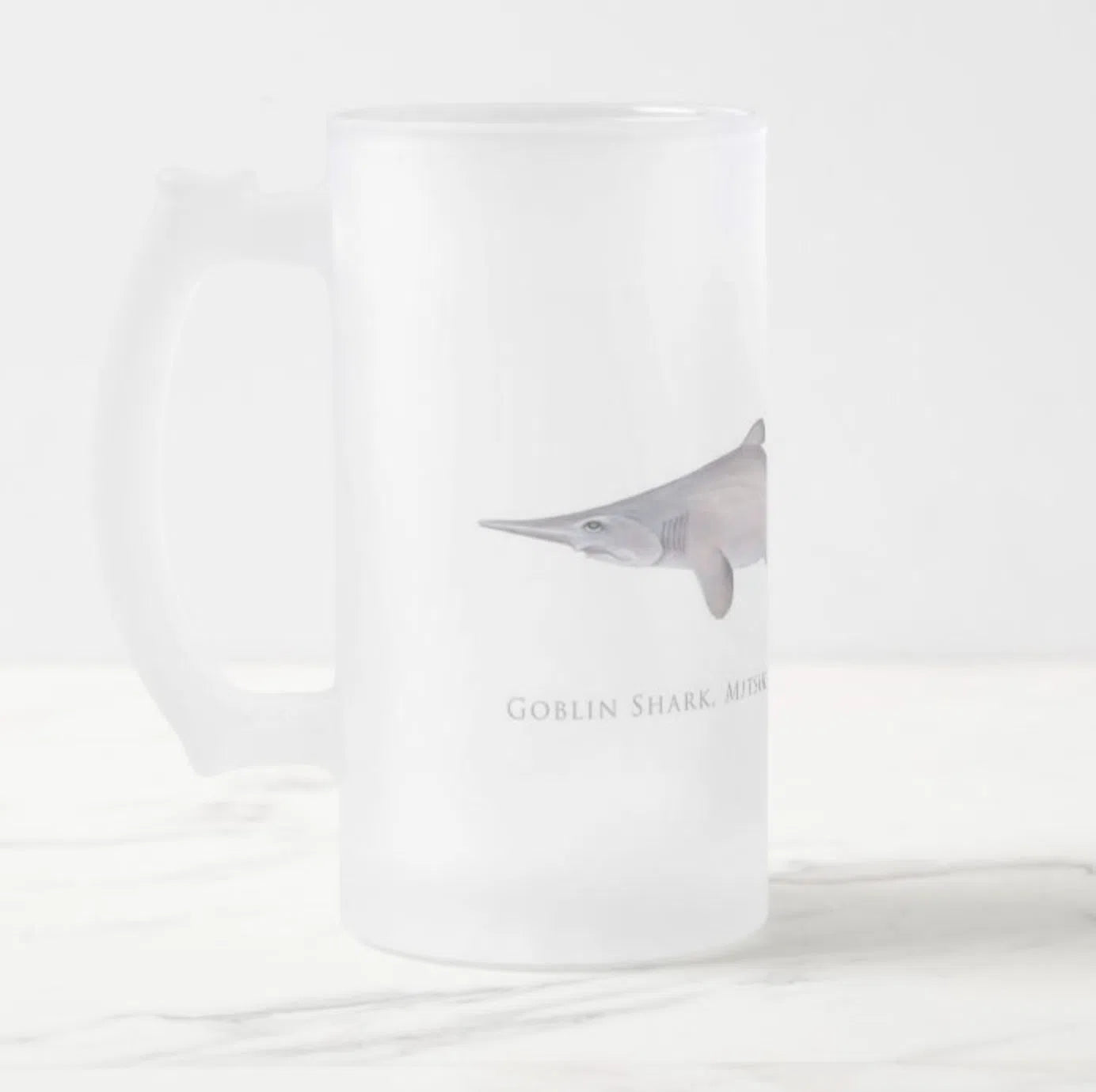 Goblin Shark - Frosted Glass Stein-Stick Figure Fish Illustration