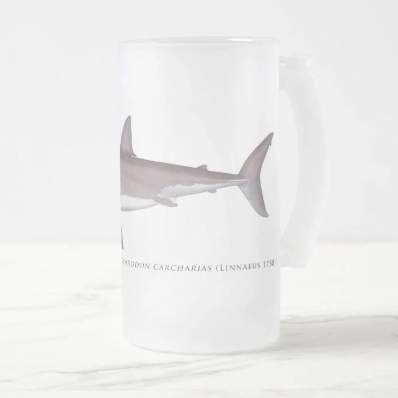 Great White Shark - Frosted Glass Stein-Stick Figure Fish Illustration