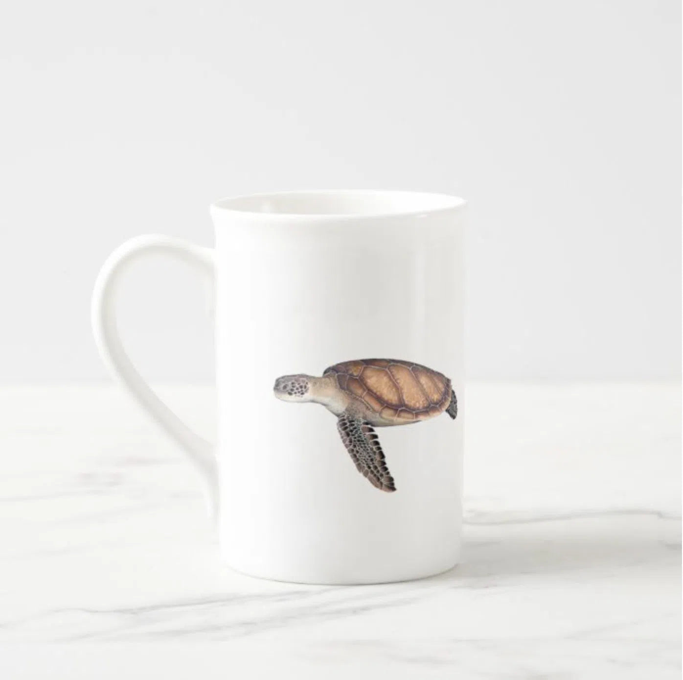 Green Sea Turtle - Fine Bone China Mug-Stick Figure Fish Illustration