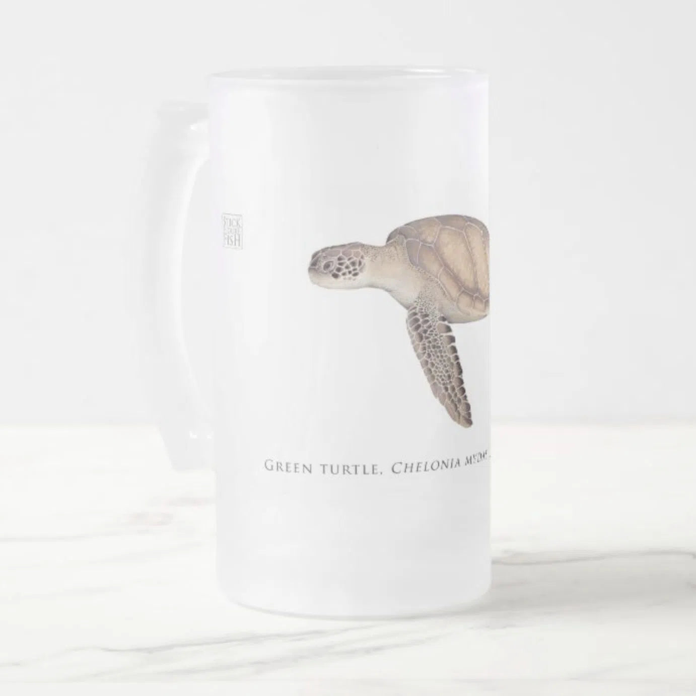 Green Sea Turtle - Frosted Glass Stein-Stick Figure Fish Illustration