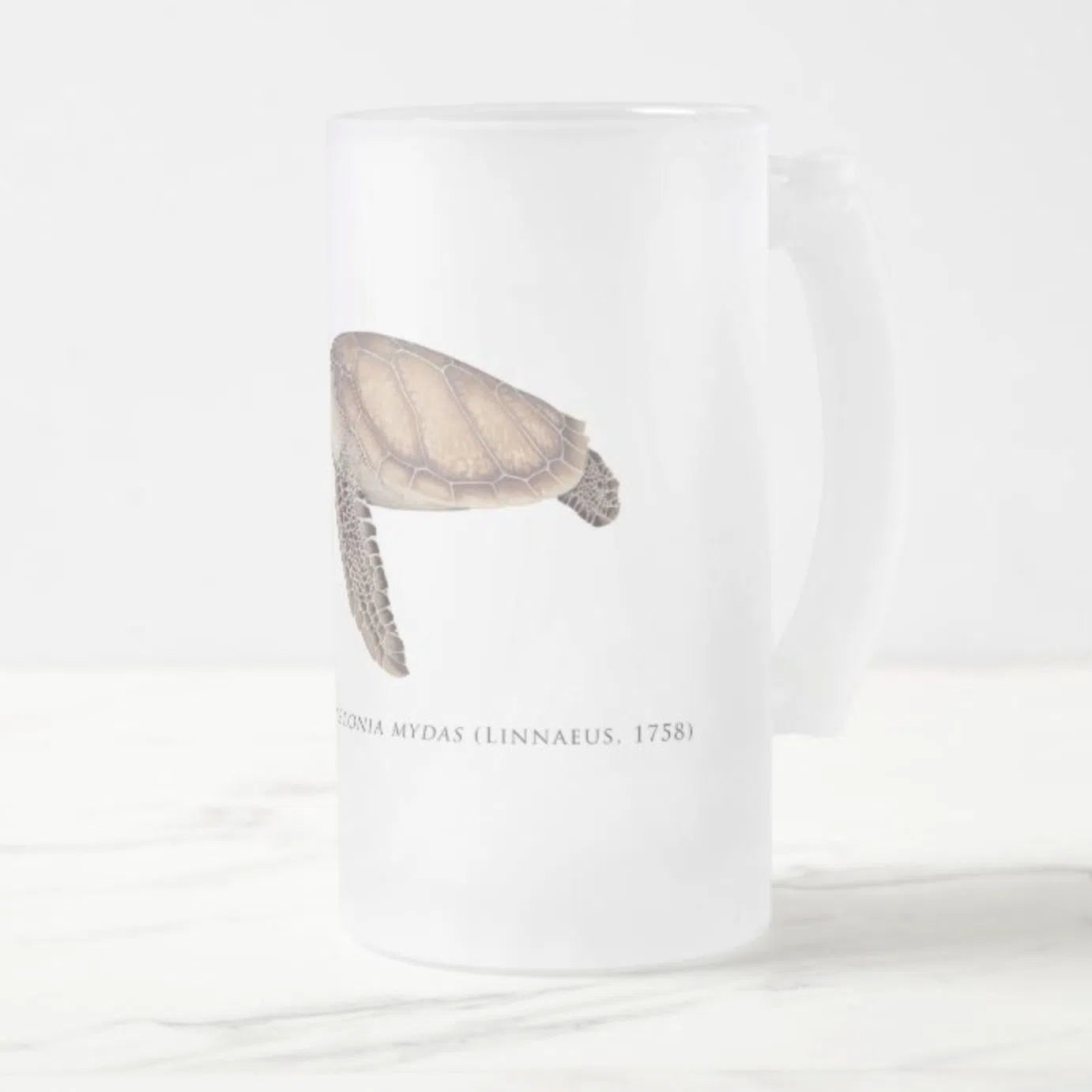 Green Sea Turtle - Frosted Glass Stein-Stick Figure Fish Illustration