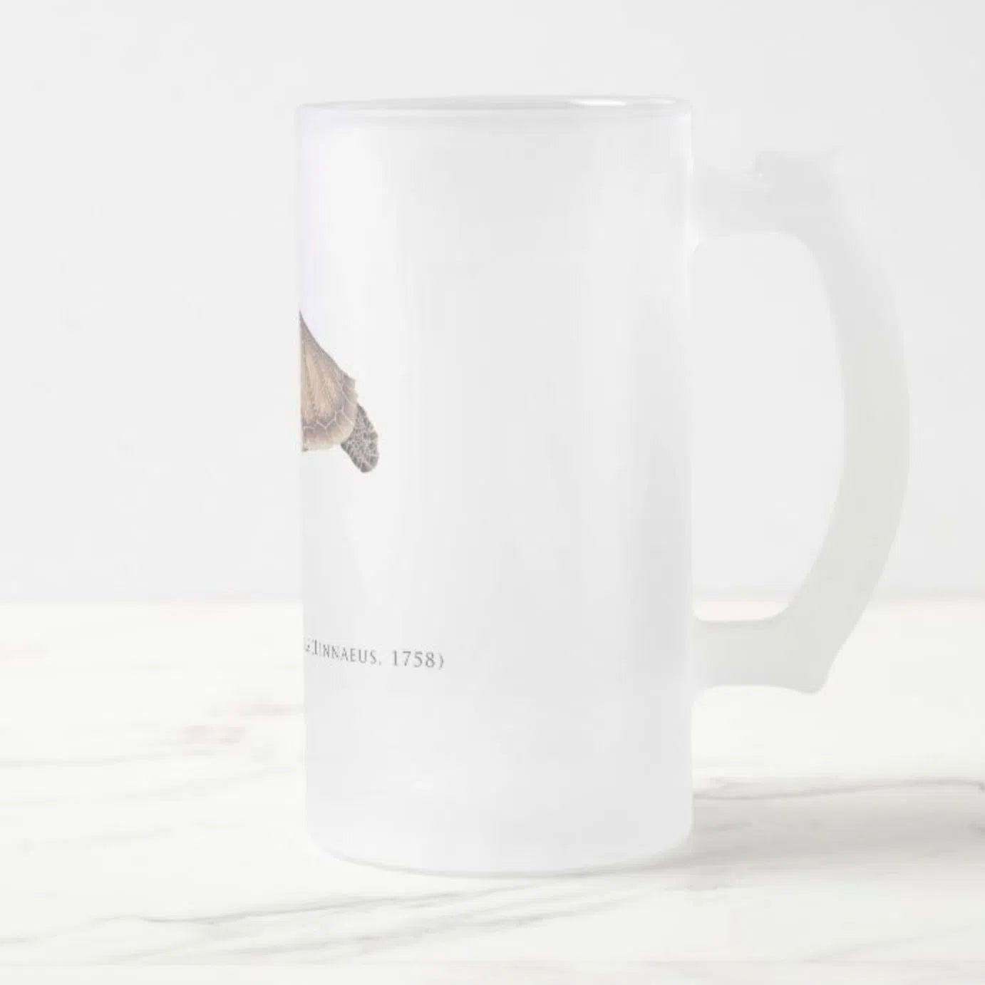 Green Sea Turtle - Frosted Glass Stein-Stick Figure Fish Illustration