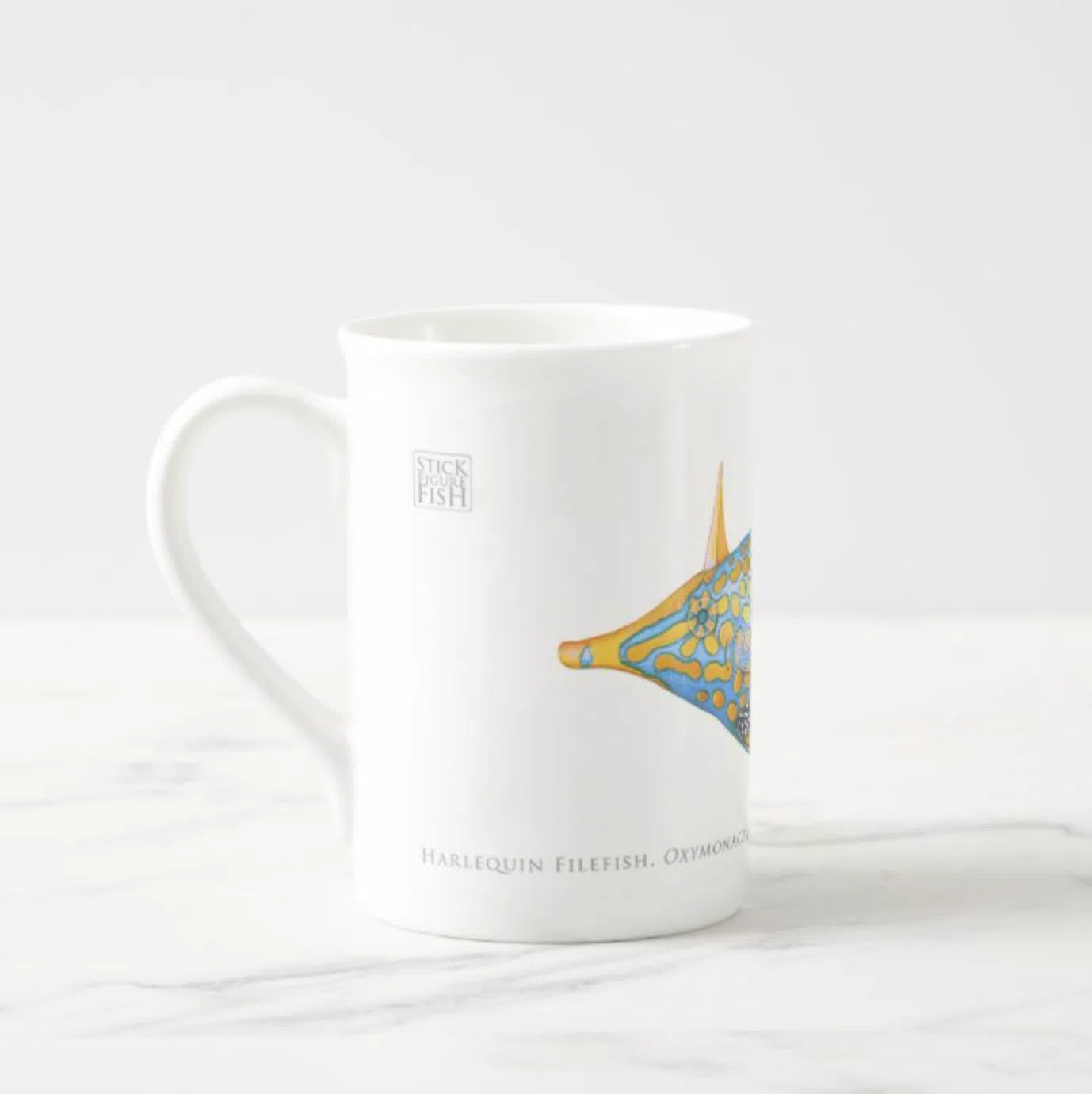 Harlequin Filefish - Fine Bone China Mug-Stick Figure Fish Illustration