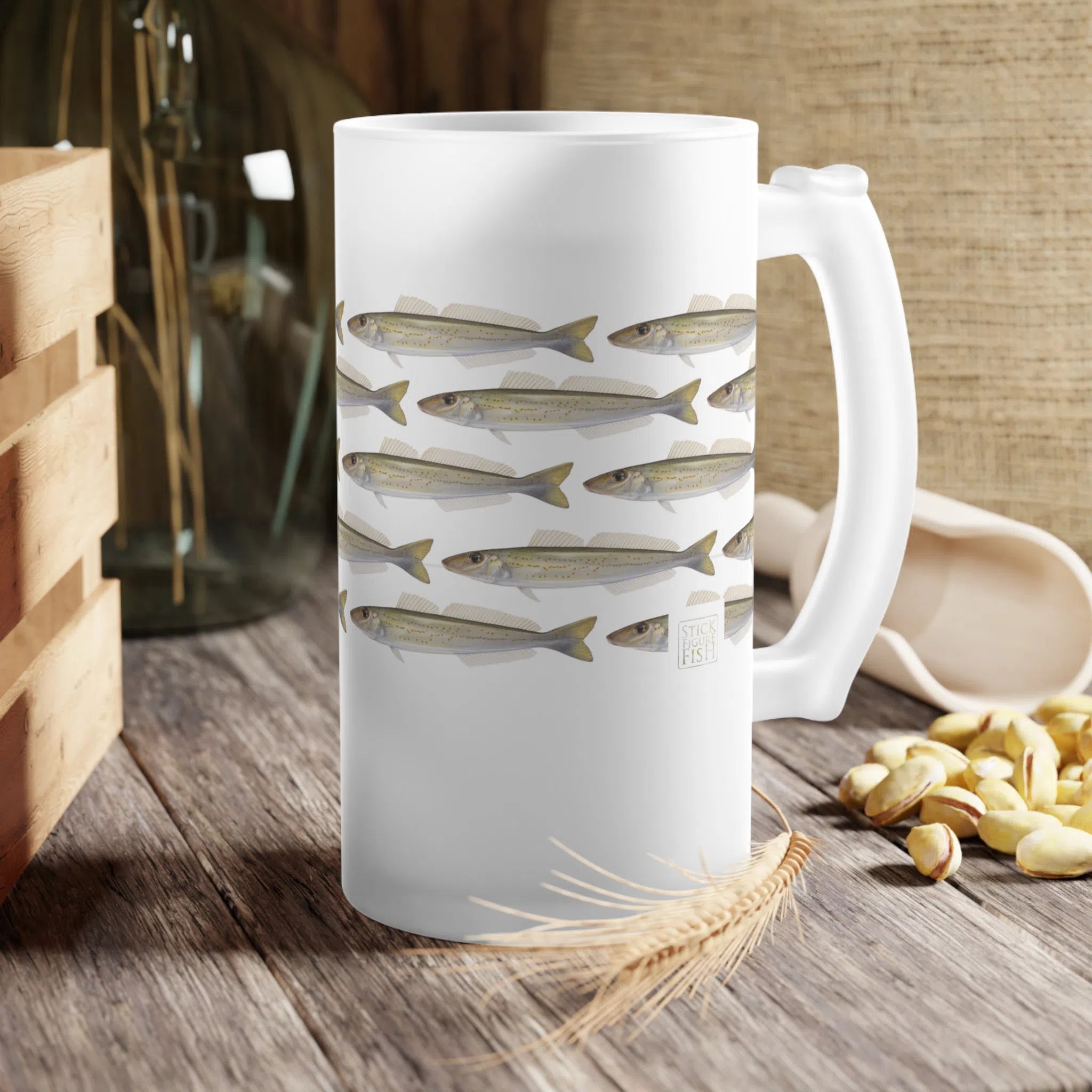 King George Whiting - Tessellation Series - Frosted Glass Stein-Stick Figure Fish Illustration