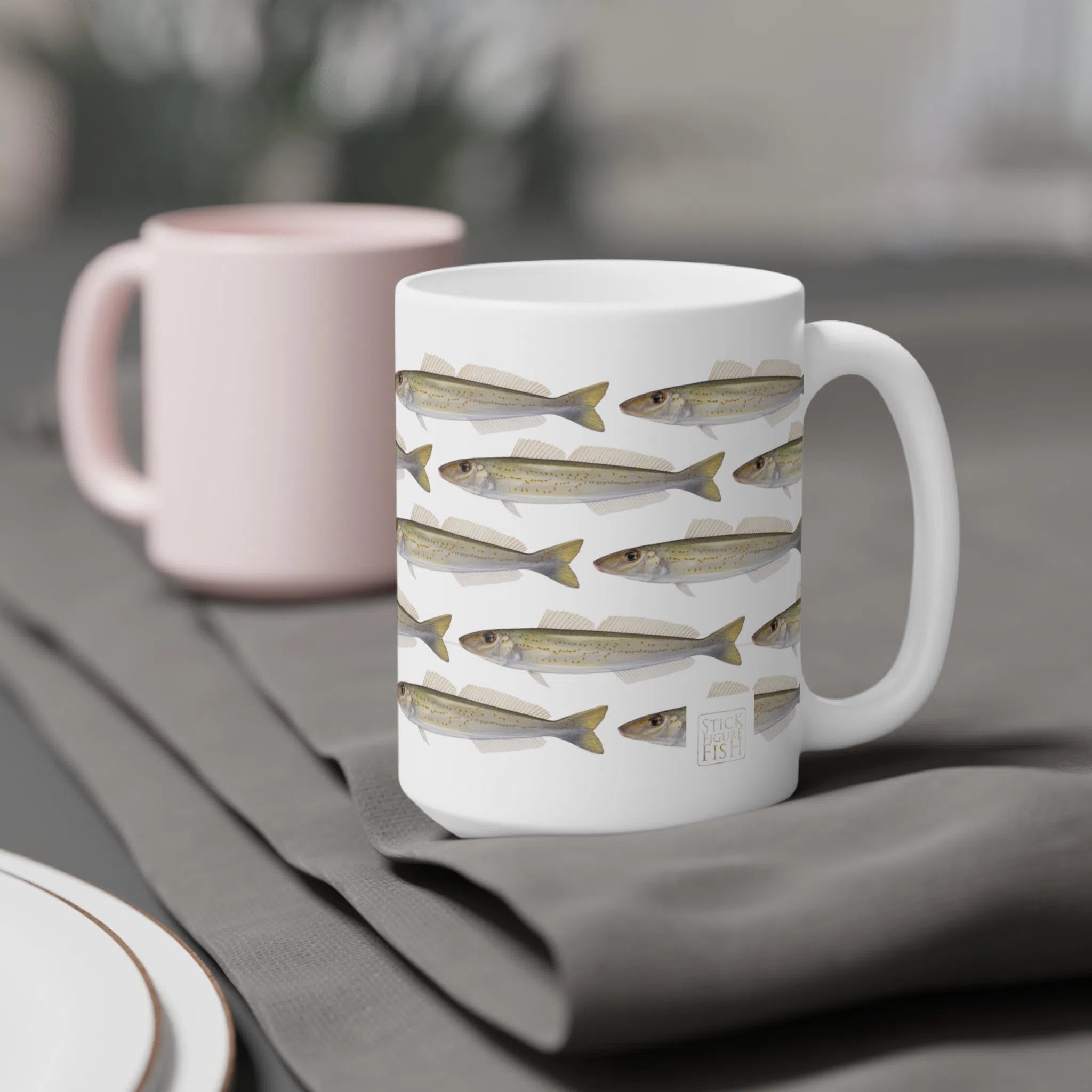 King George Whiting - Tessellation Series - Mug-Stick Figure Fish Illustration