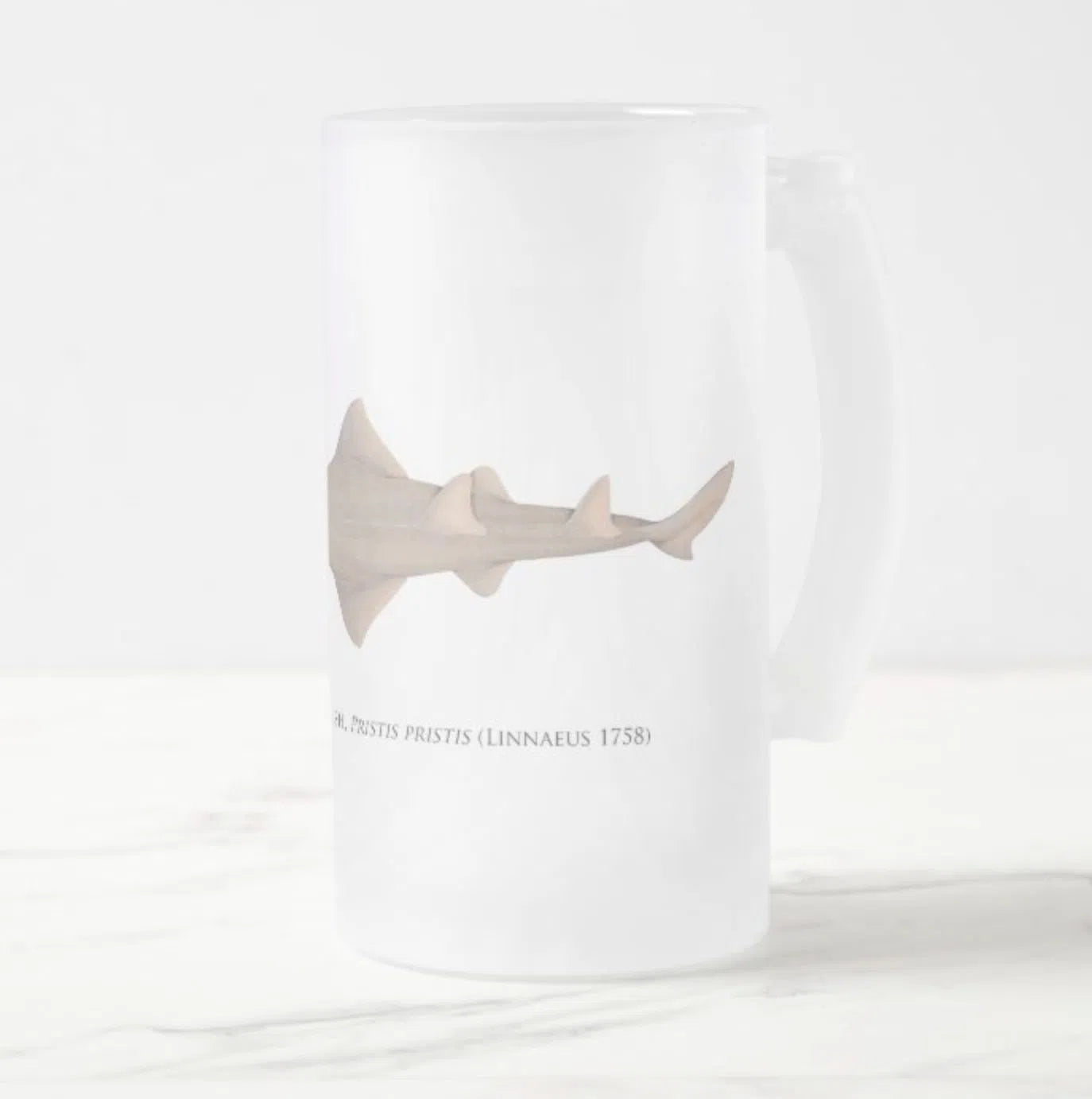 Largetooth Sawfish - Frosted Glass Stein-Stick Figure Fish Illustration