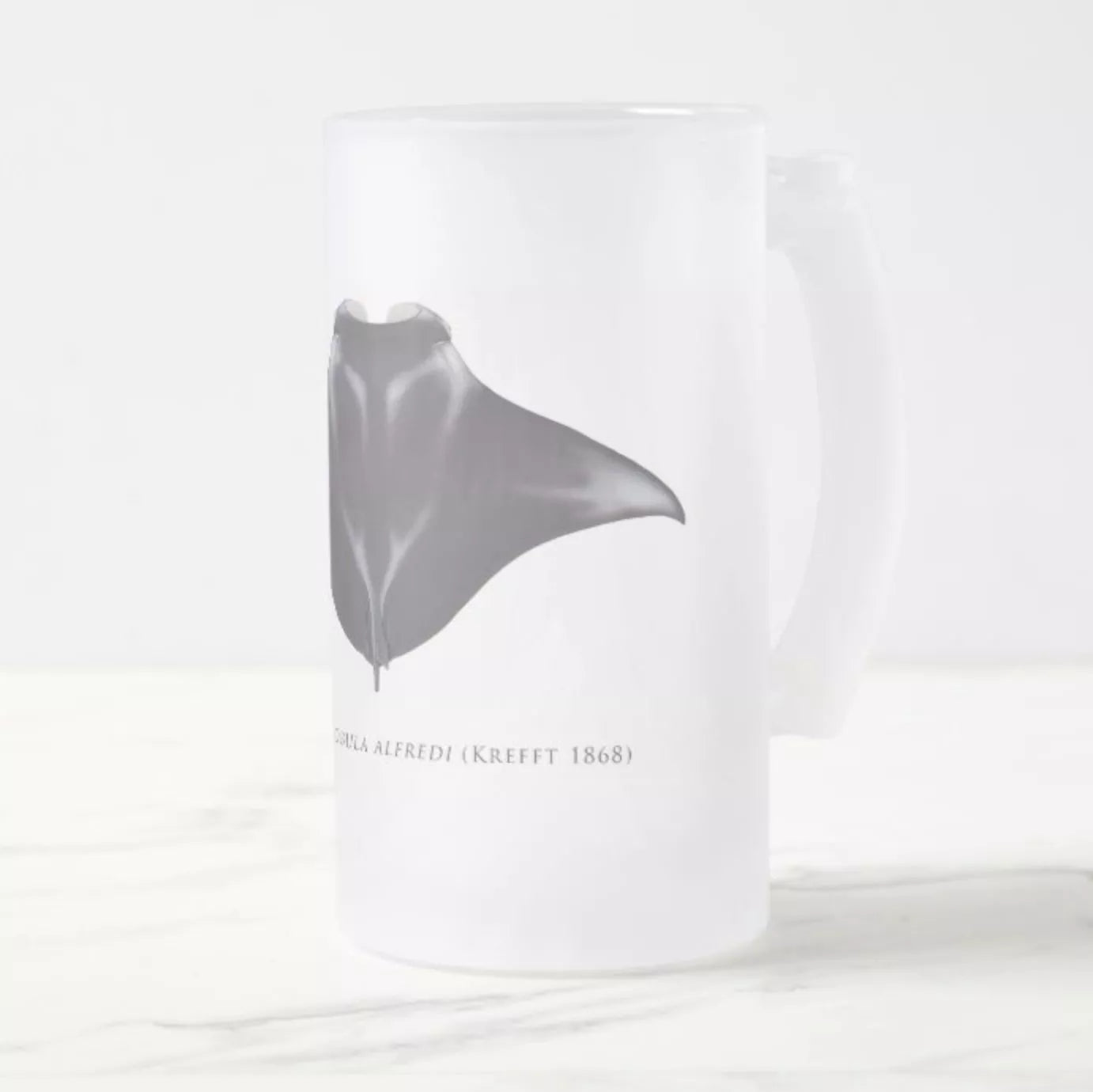 Reef Manta - Frosted Glass Stein-Stick Figure Fish Illustration