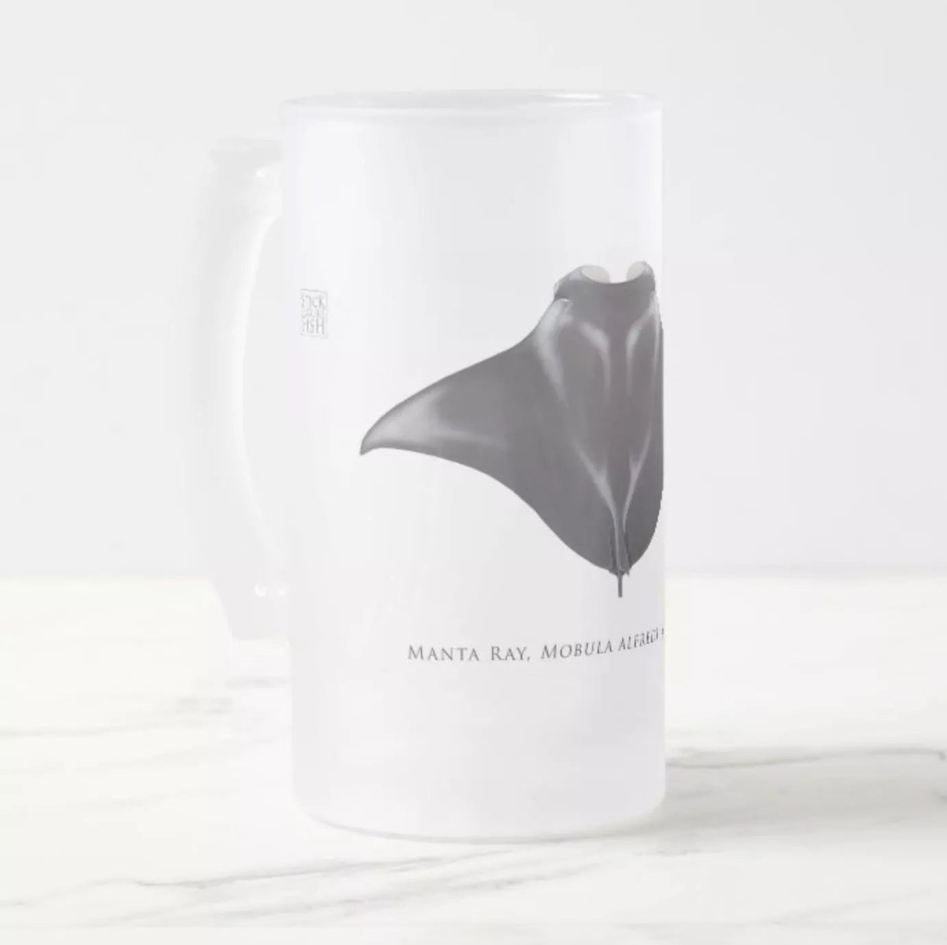 Reef Manta - Frosted Glass Stein-Stick Figure Fish Illustration