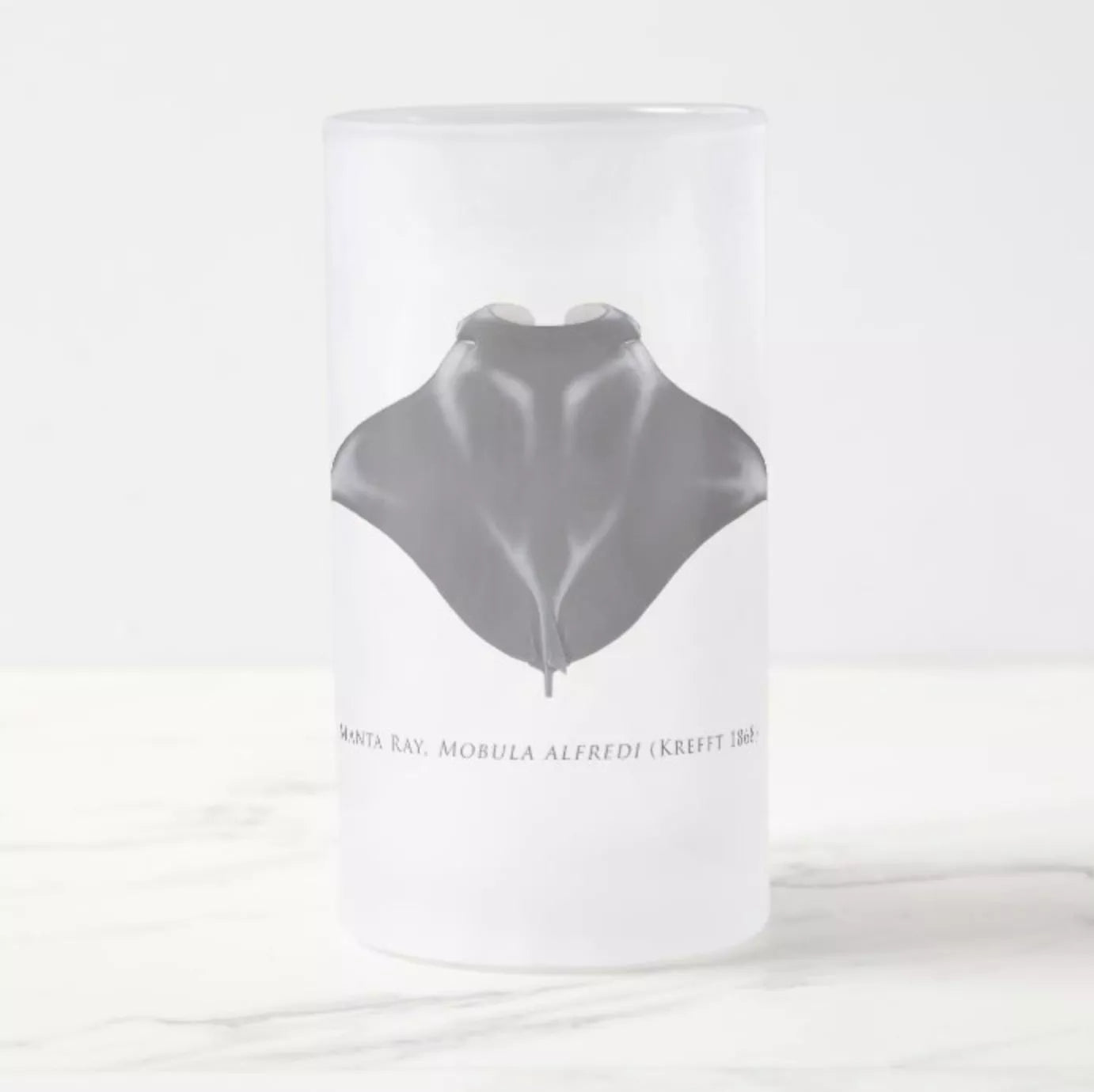 Reef Manta - Frosted Glass Stein-Stick Figure Fish Illustration