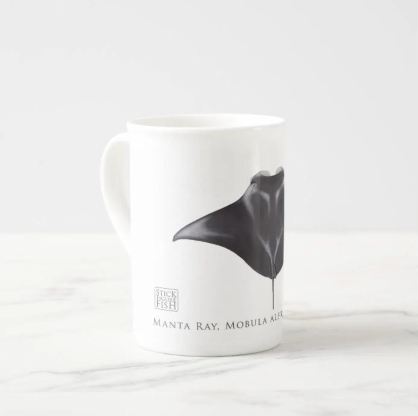 Reef Manta Ray - Fine Bone China Mug-Stick Figure Fish Illustration