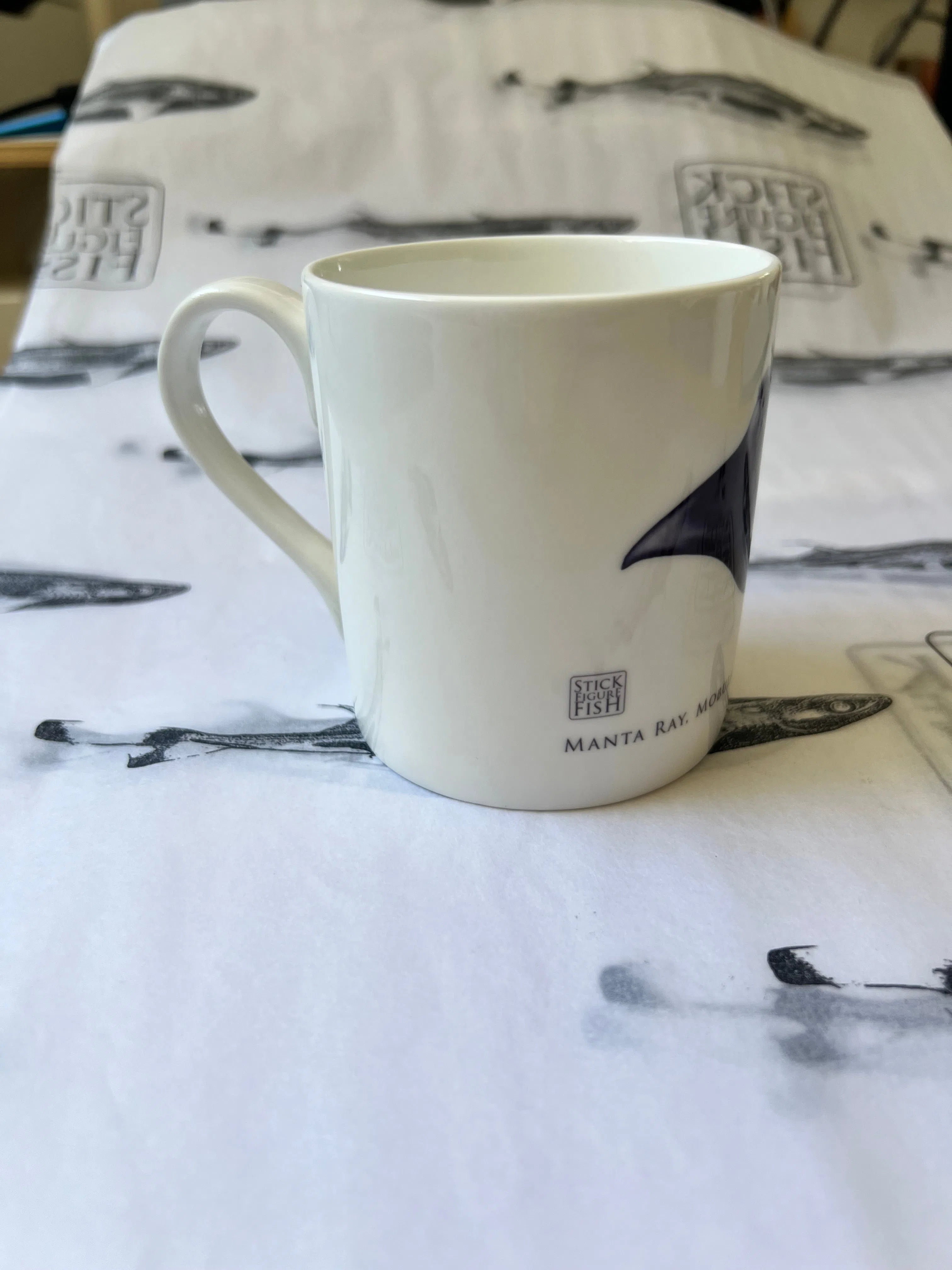 Reef Manta Ray - Fine Bone China Mug-Stick Figure Fish Illustration