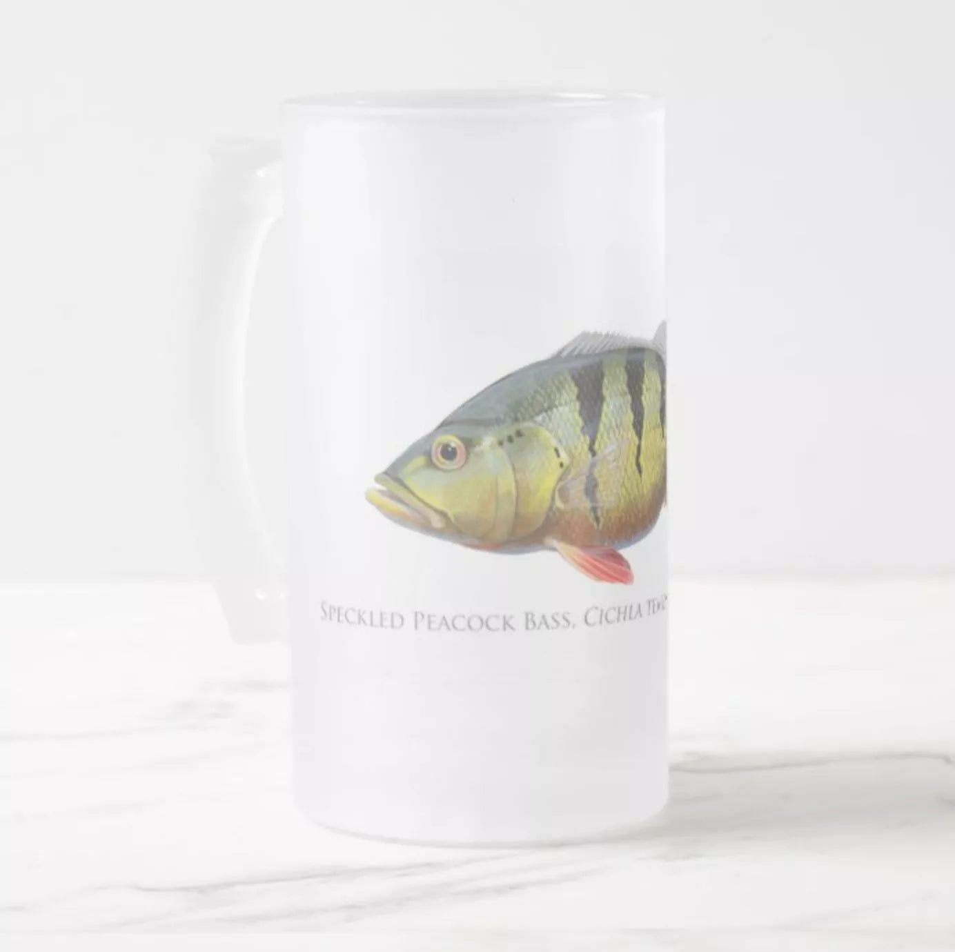 Speckled Peacock Bass (Pavon) - Frosted Glass Stein-Stick Figure Fish Illustration