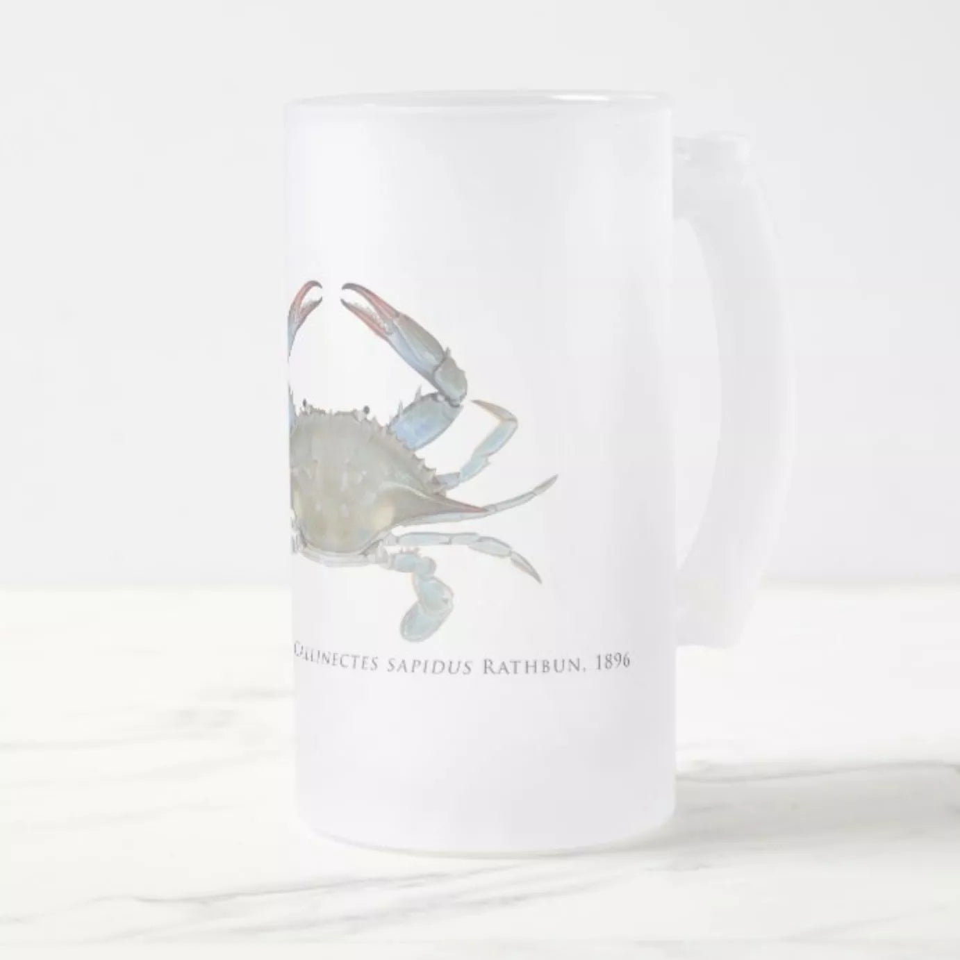 Louisiana Blue Crab - Frosted Glass Stein-Stick Figure Fish Illustration