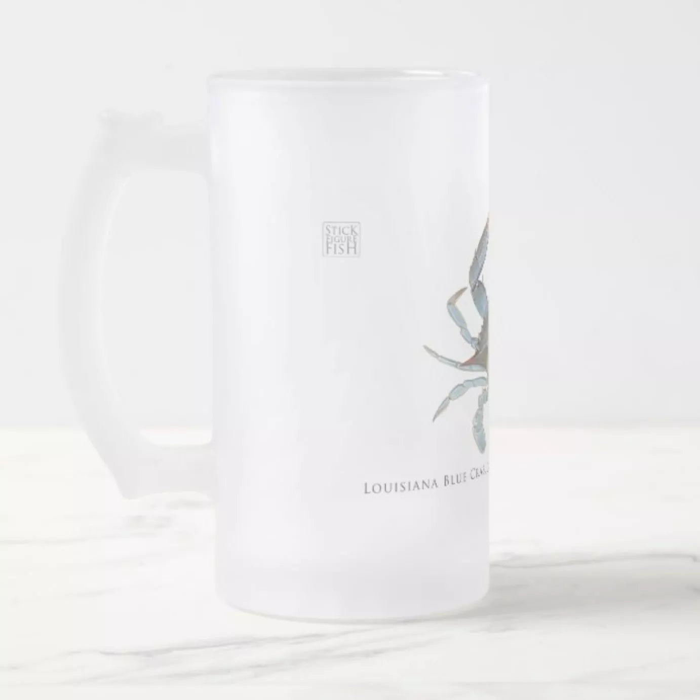 Louisiana Blue Crab - Frosted Glass Stein-Stick Figure Fish Illustration