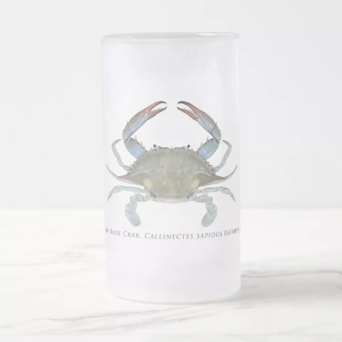 Louisiana Blue Crab - Frosted Glass Stein-Stick Figure Fish Illustration