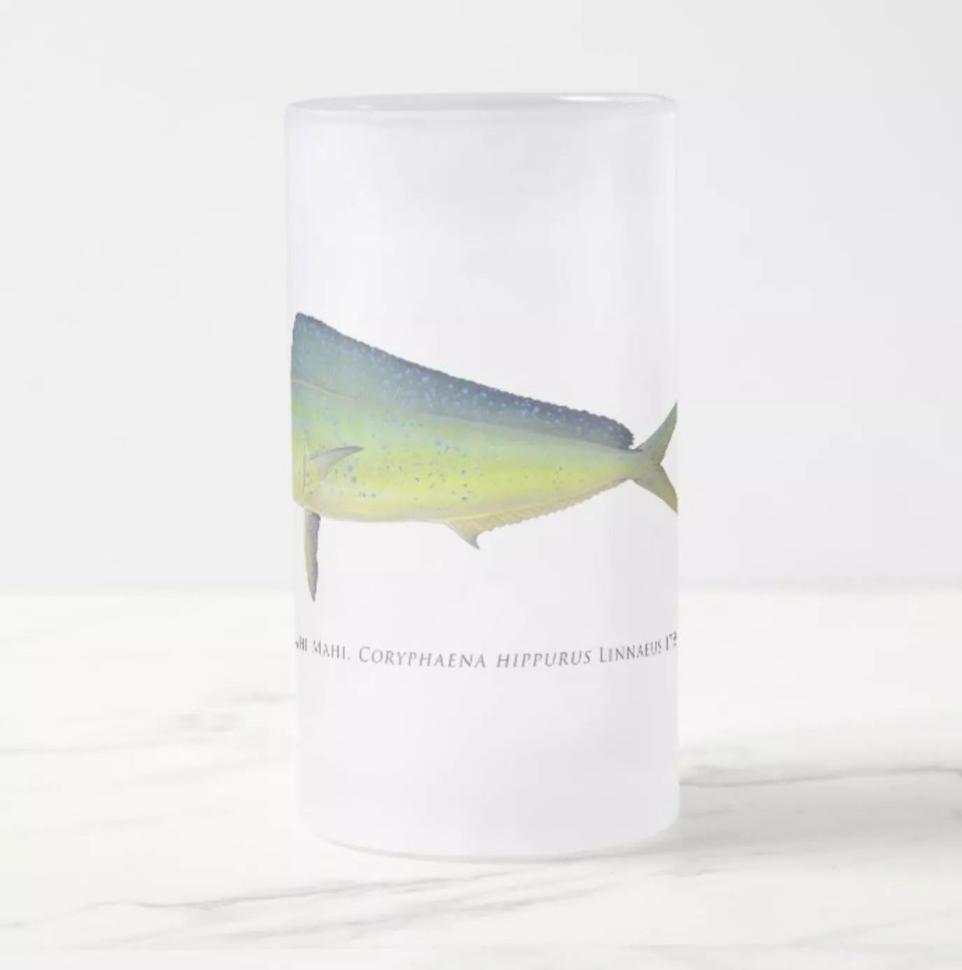 Mahi Mahi - Frosted Glass Stein-Stick Figure Fish Illustration