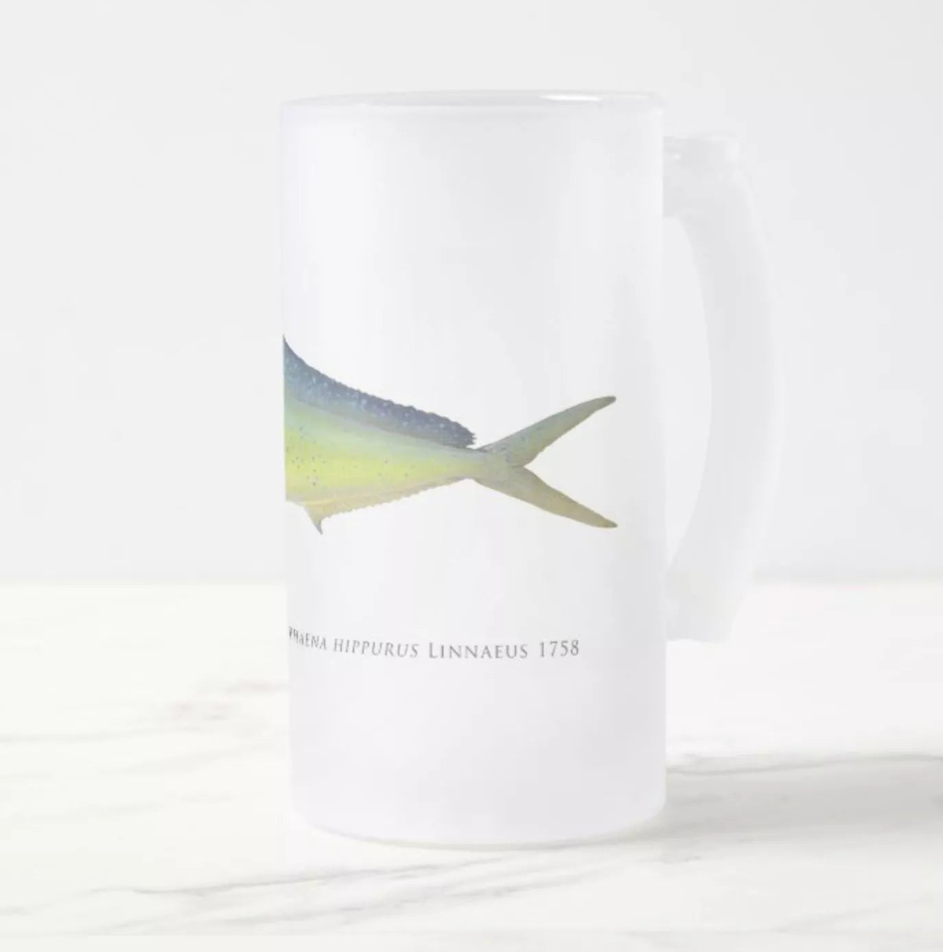 Mahi Mahi - Frosted Glass Stein-Stick Figure Fish Illustration