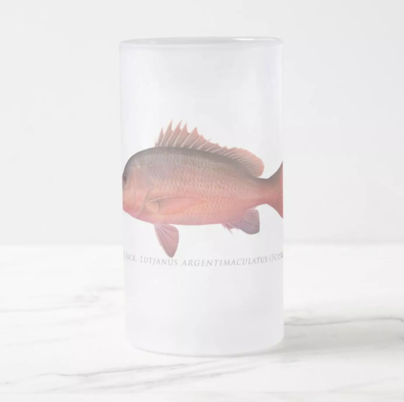 Mangrove Jack - Frosted Glass Stein-Stick Figure Fish Illustration