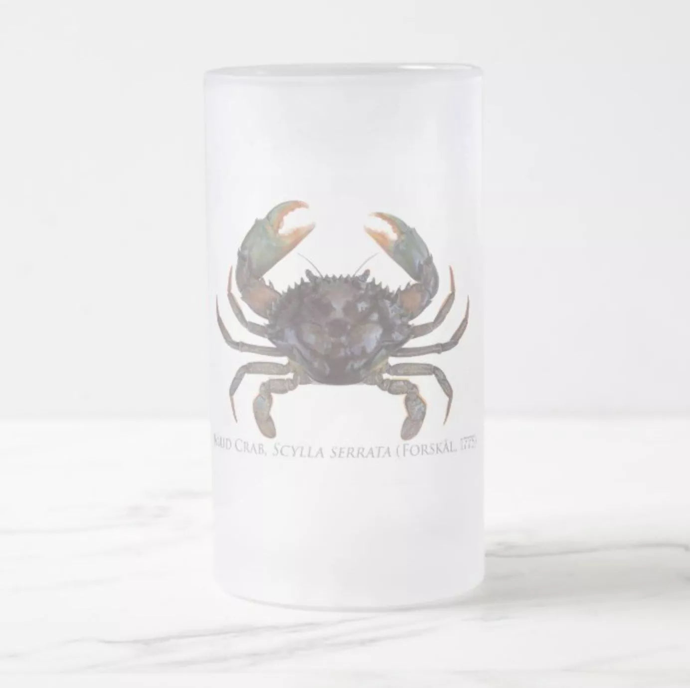 Mud Crab - Frosted Glass Stein-Stick Figure Fish Illustration