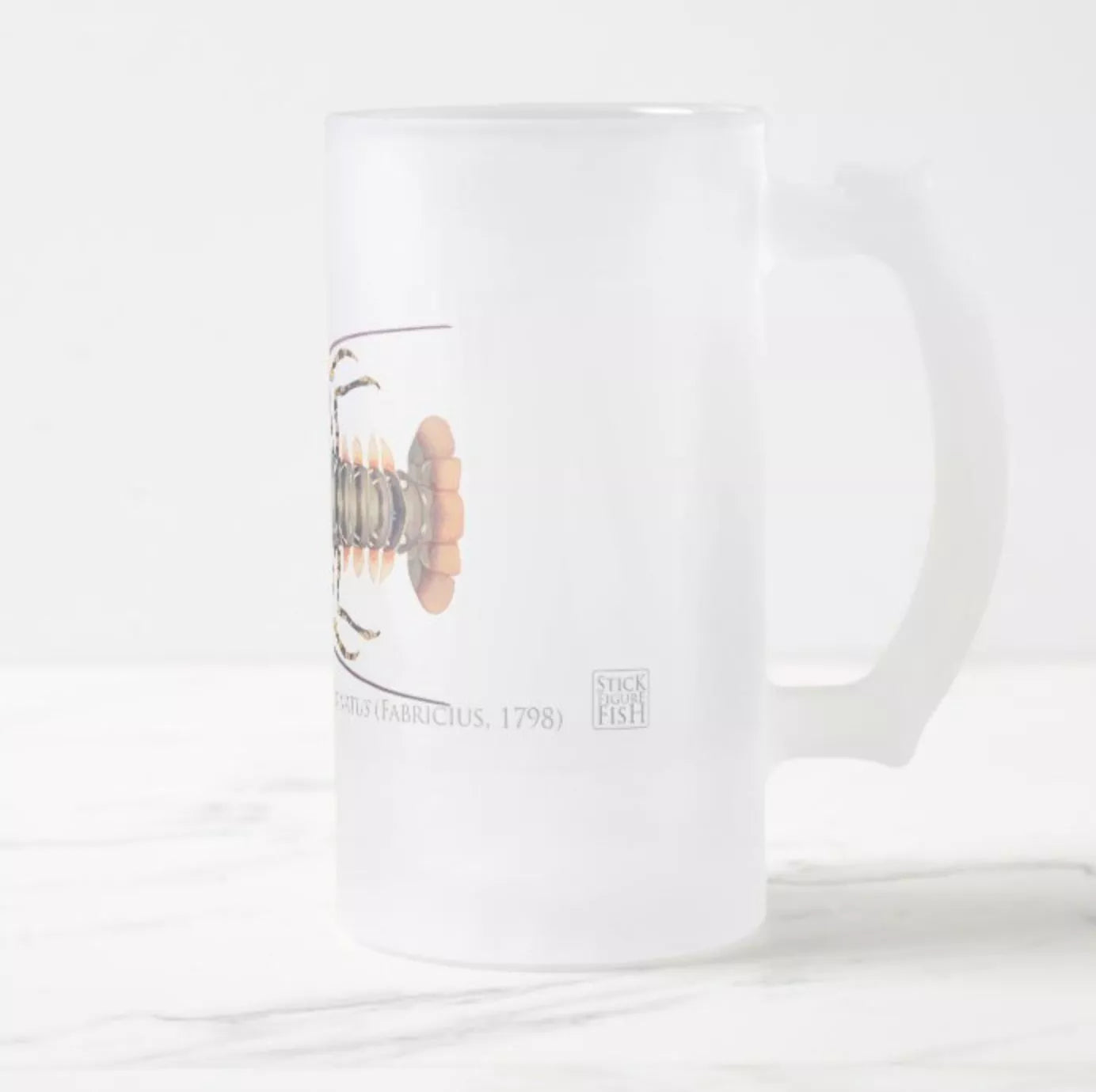 Ornate Spiny Lobster - Frosted Glass Stein-Stick Figure Fish Illustration