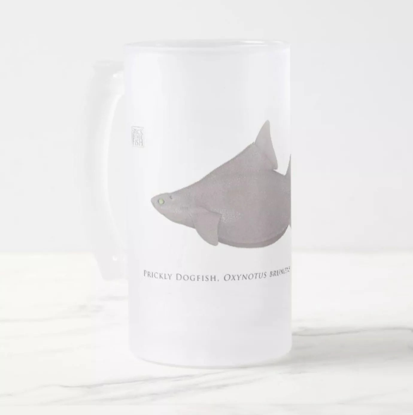 Prickly Dogfish - Frosted Glass Stein-Stick Figure Fish Illustration