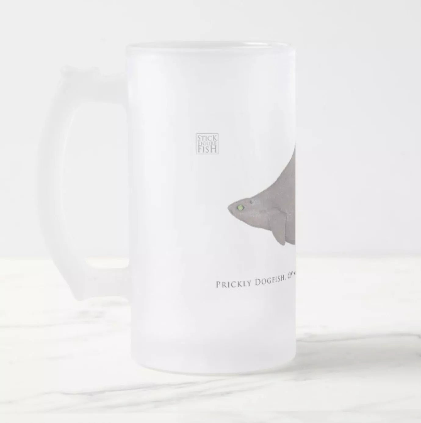 Prickly Dogfish - Frosted Glass Stein-Stick Figure Fish Illustration